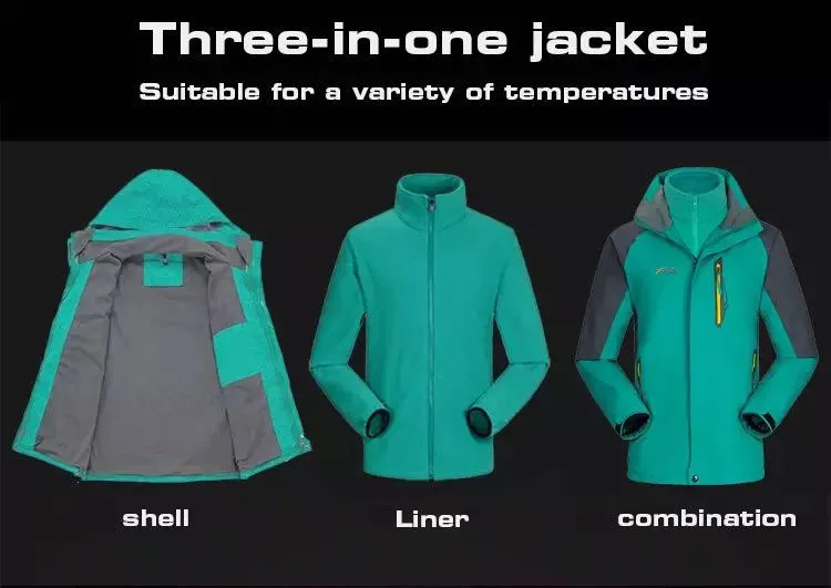 3 in 1 hiking jacket Outdoor waterproof, windproof mountaineering jacket with detachable hat and fleece jacket