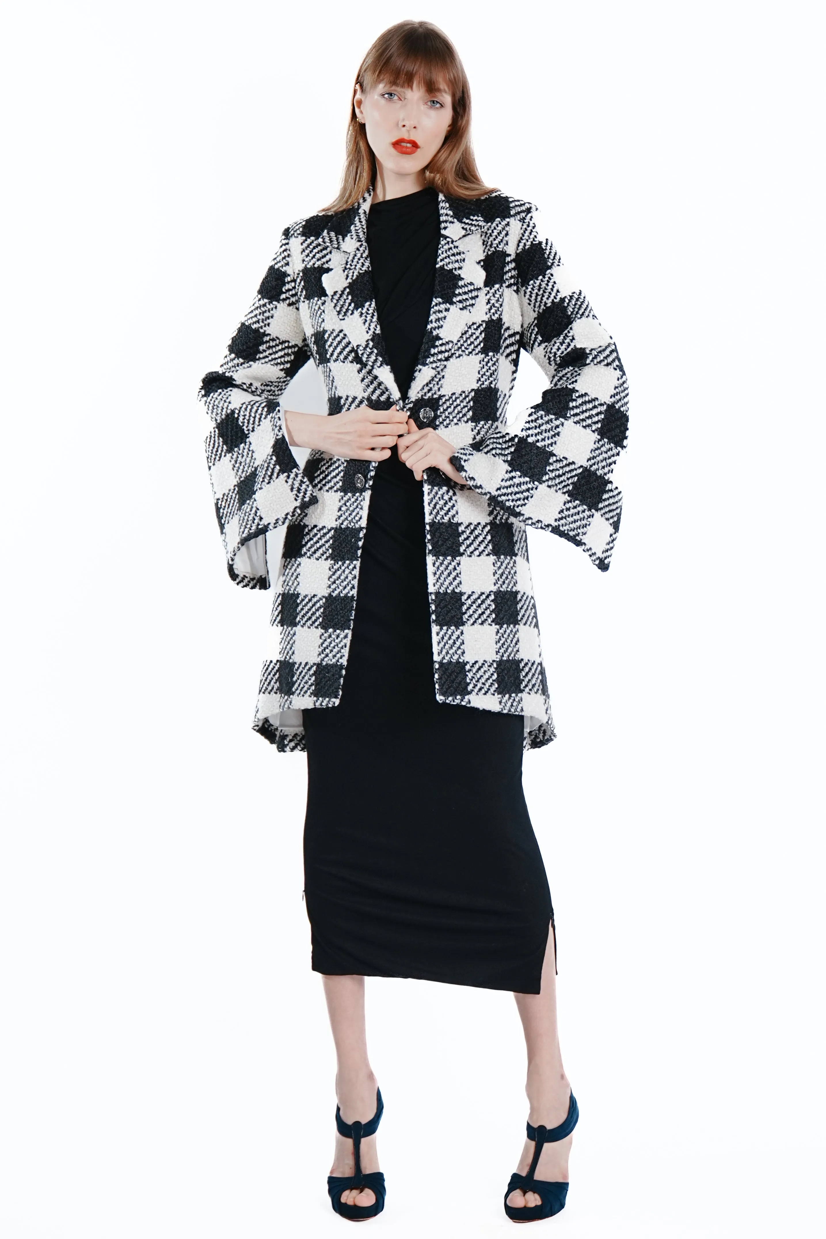 Adela Luxe Wool Checkered A-Line Coat