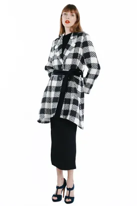 Adela Luxe Wool Checkered A-Line Coat