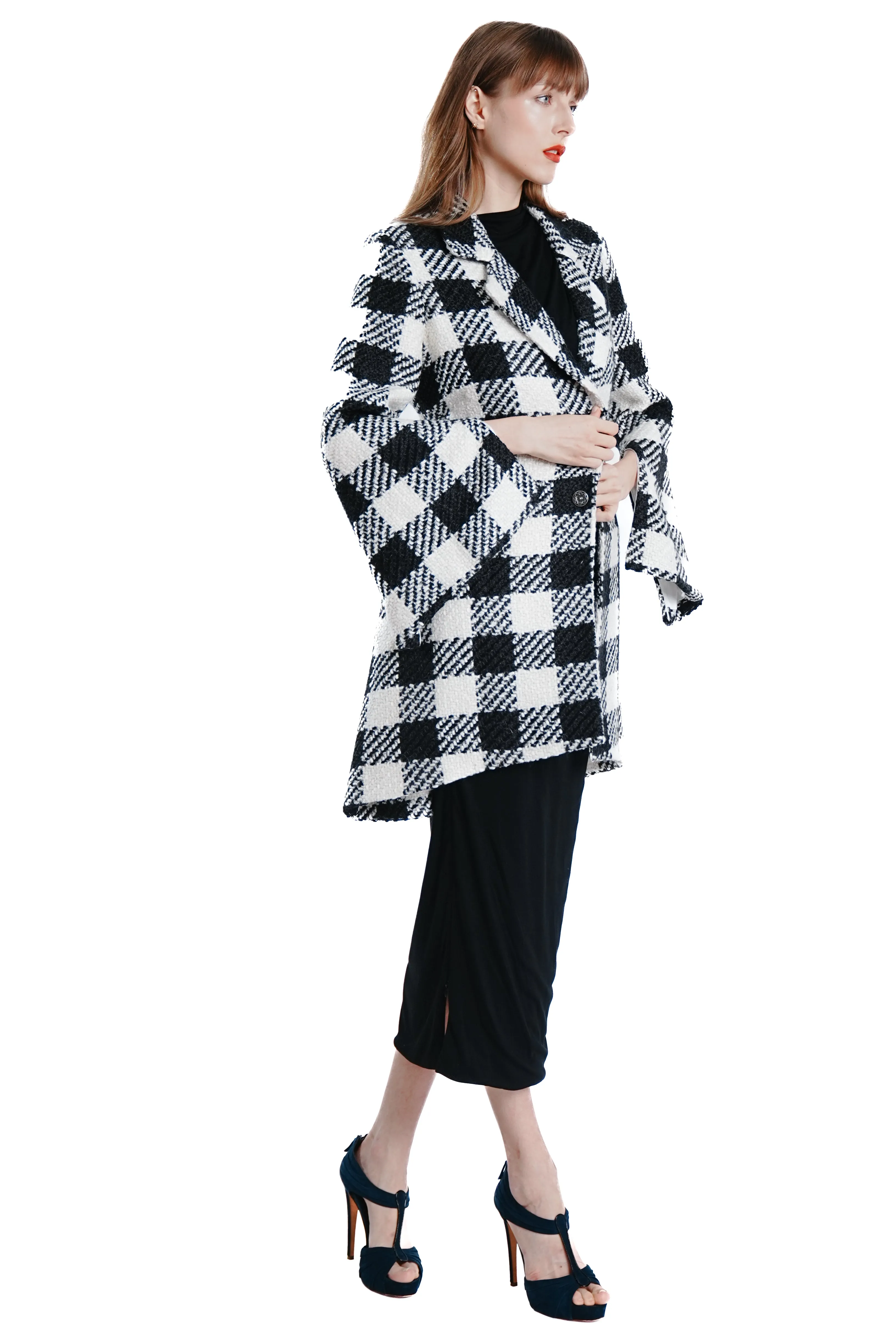 Adela Luxe Wool Checkered A-Line Coat