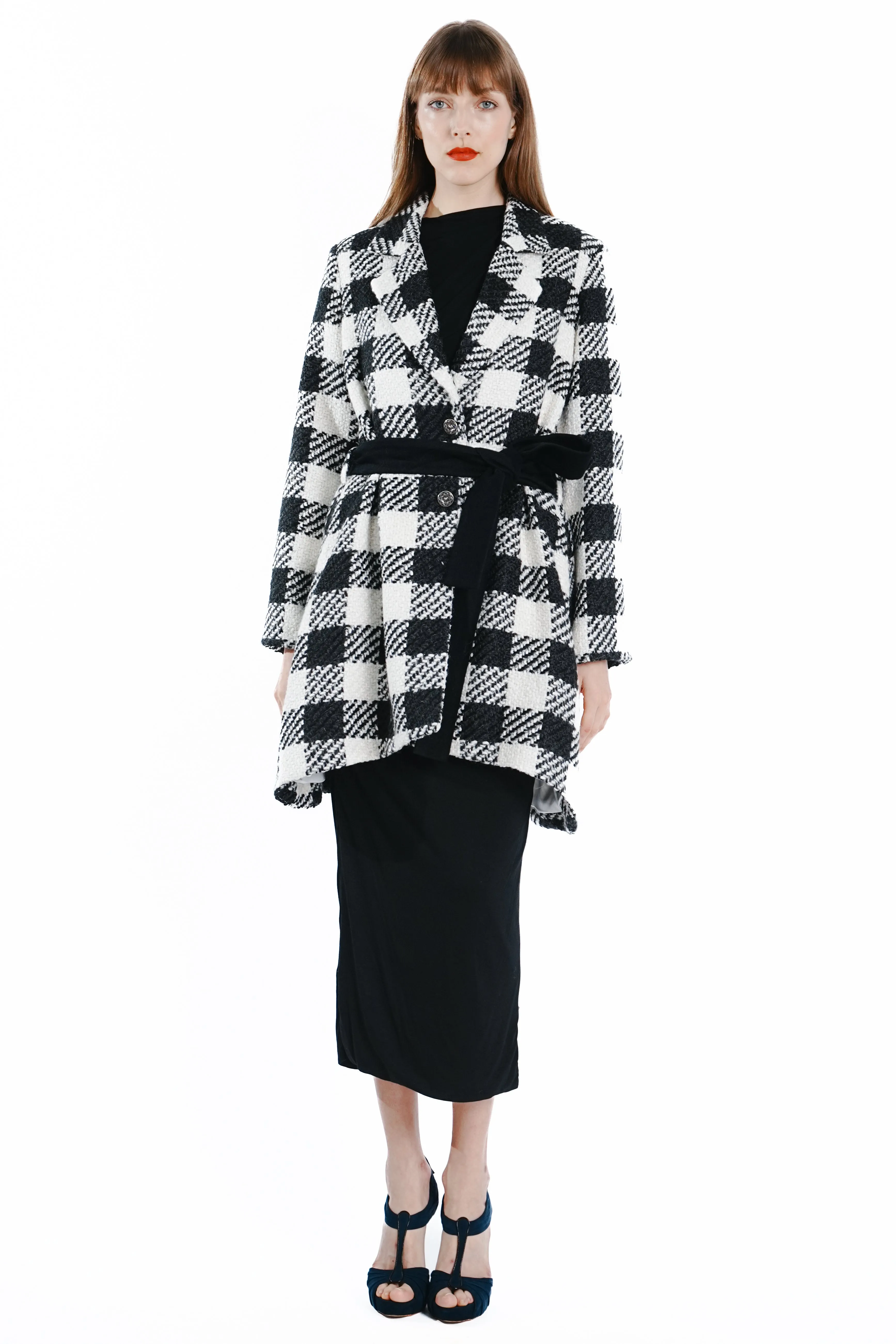 Adela Luxe Wool Checkered A-Line Coat