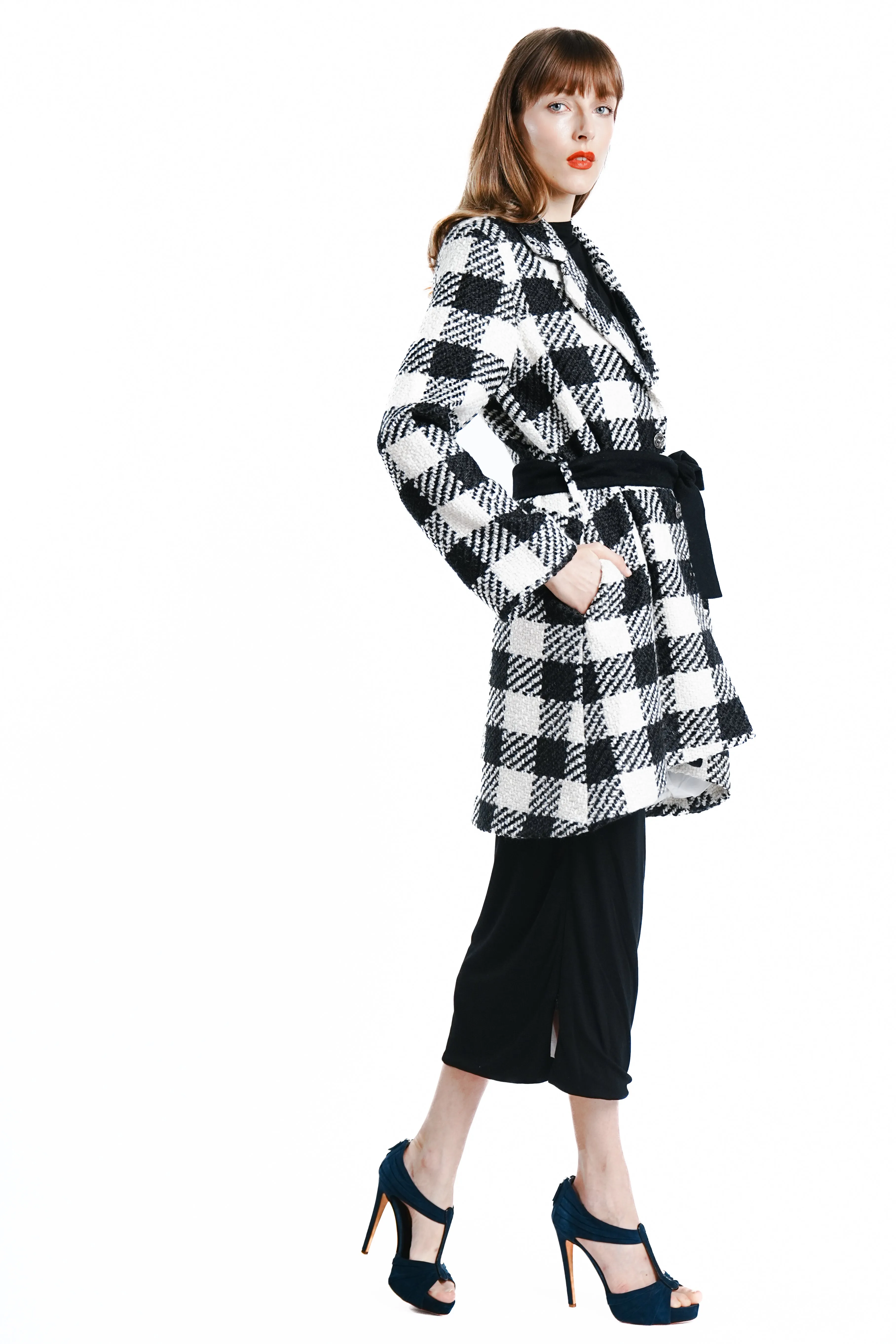 Adela Luxe Wool Checkered A-Line Coat