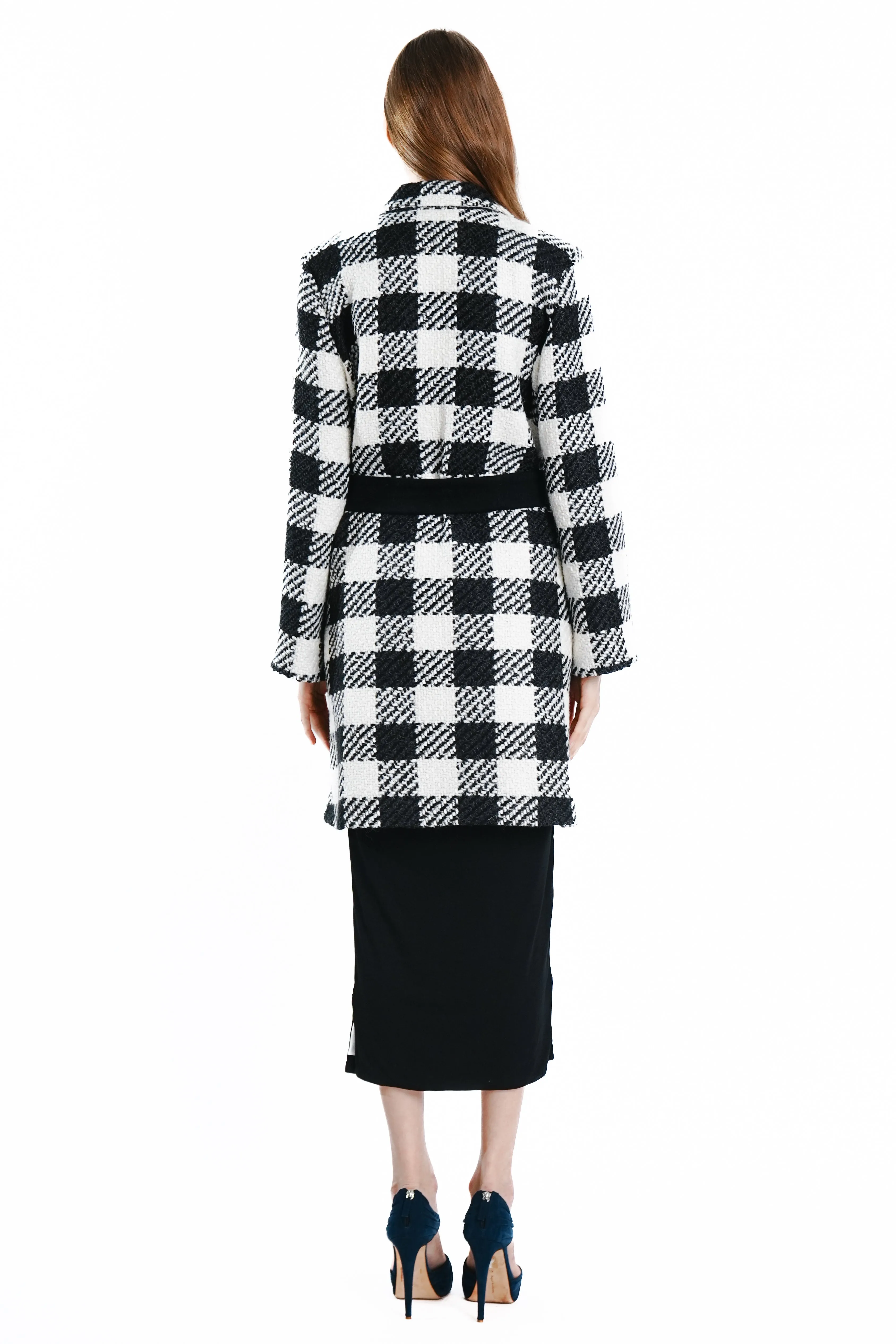 Adela Luxe Wool Checkered A-Line Coat