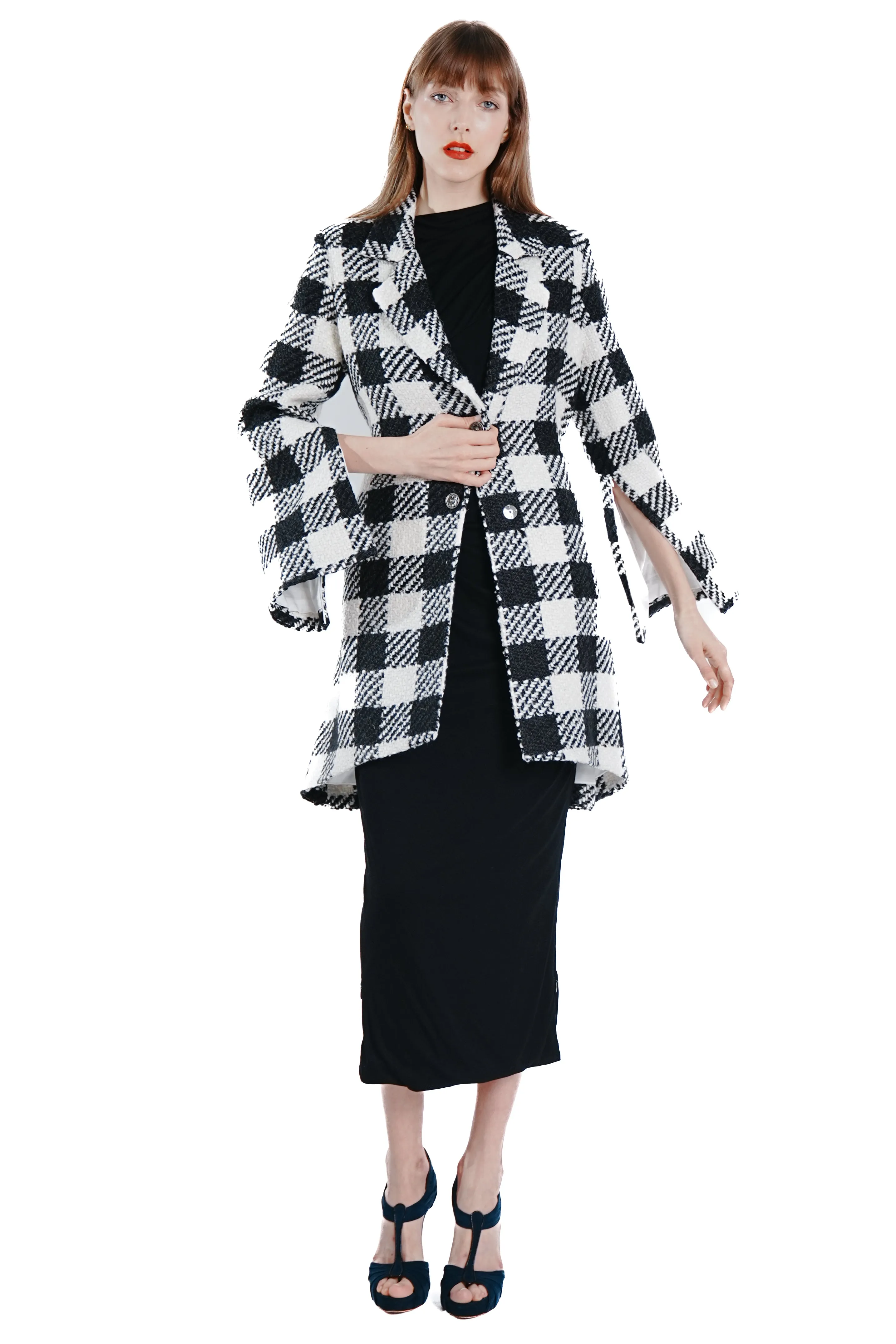 Adela Luxe Wool Checkered A-Line Coat