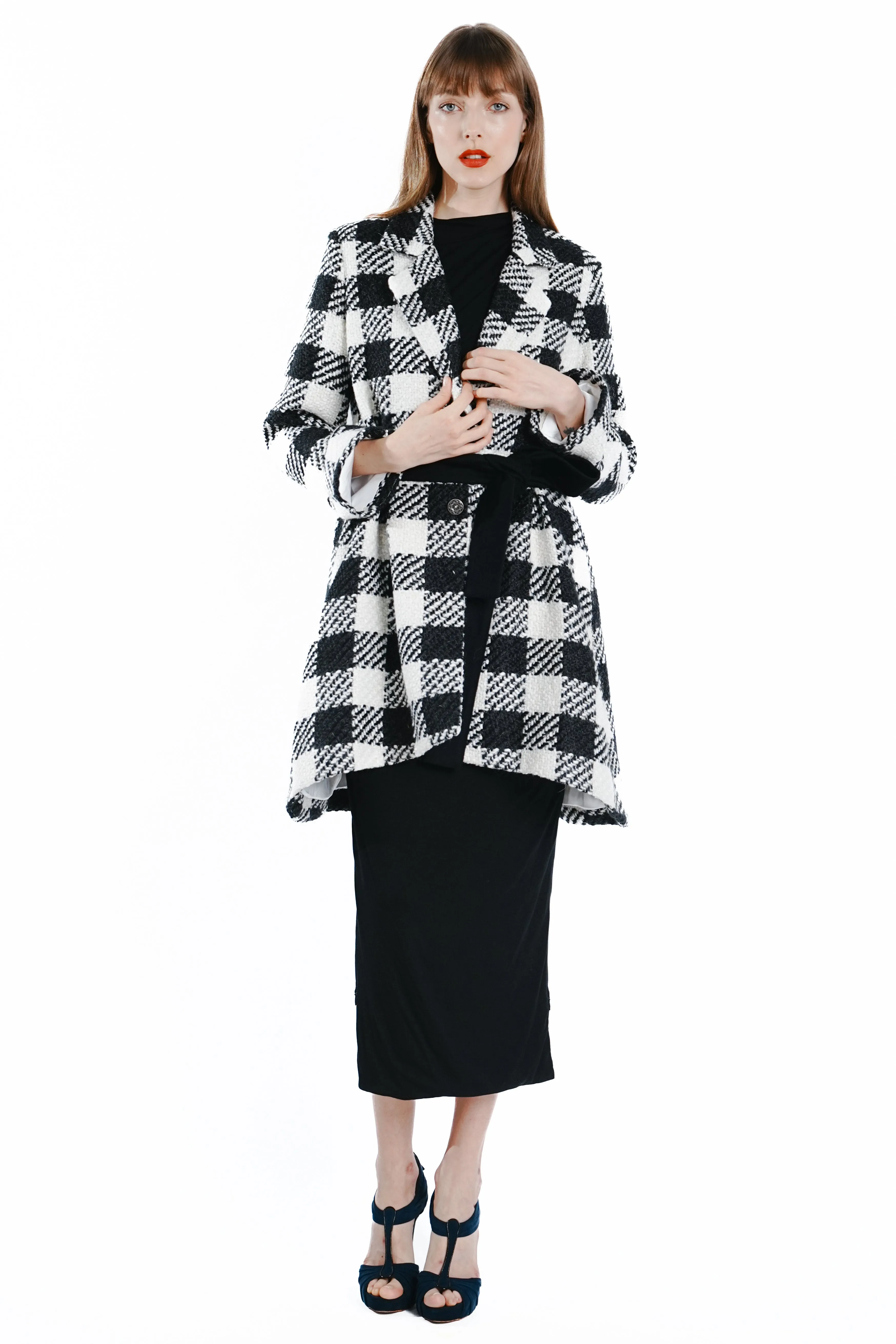 Adela Luxe Wool Checkered A-Line Coat