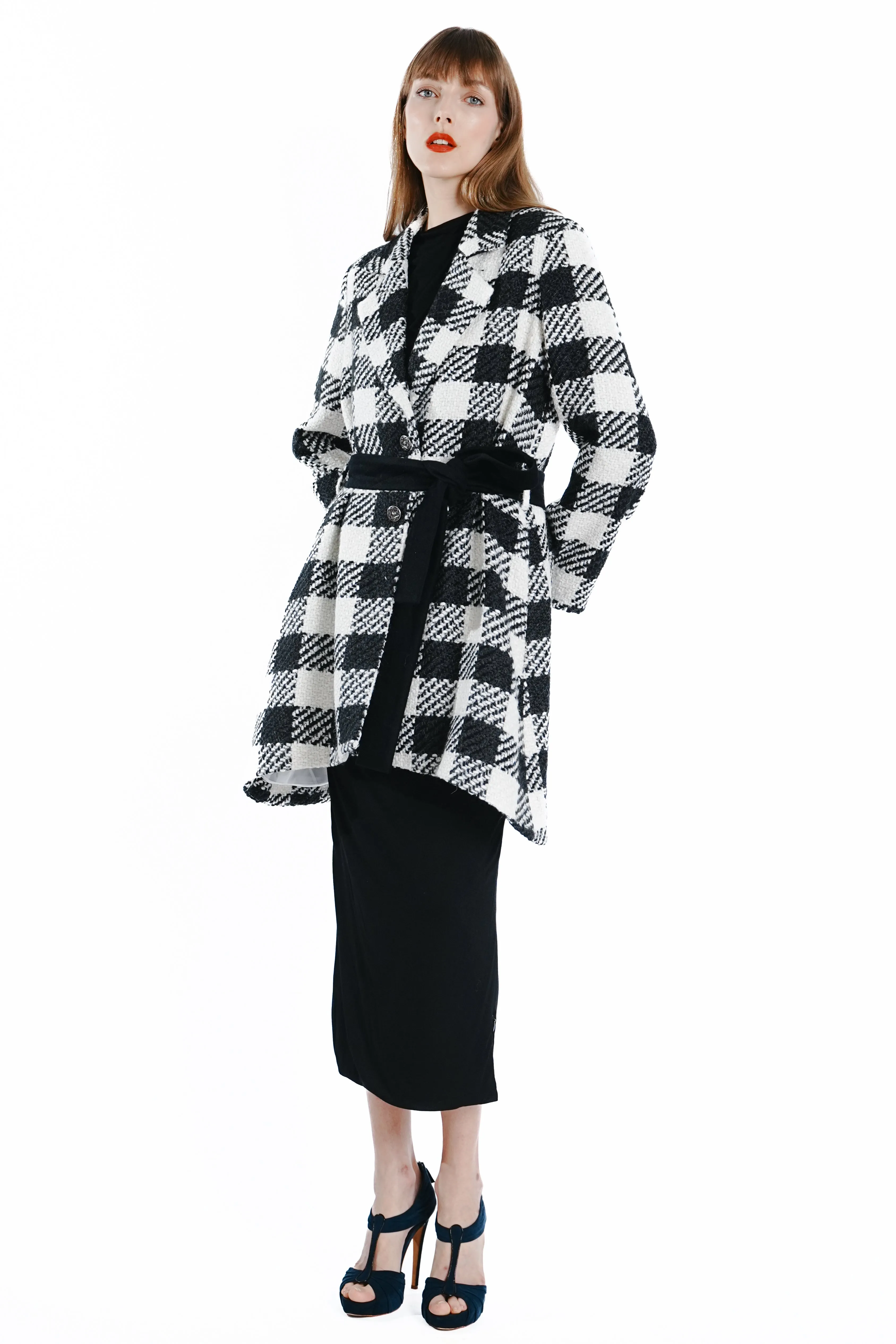 Adela Luxe Wool Checkered A-Line Coat