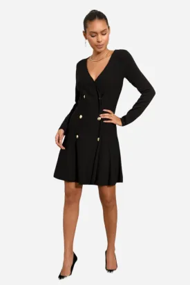 Adelyn Rae Regina Double Breasted Knit Skater Dress in Black