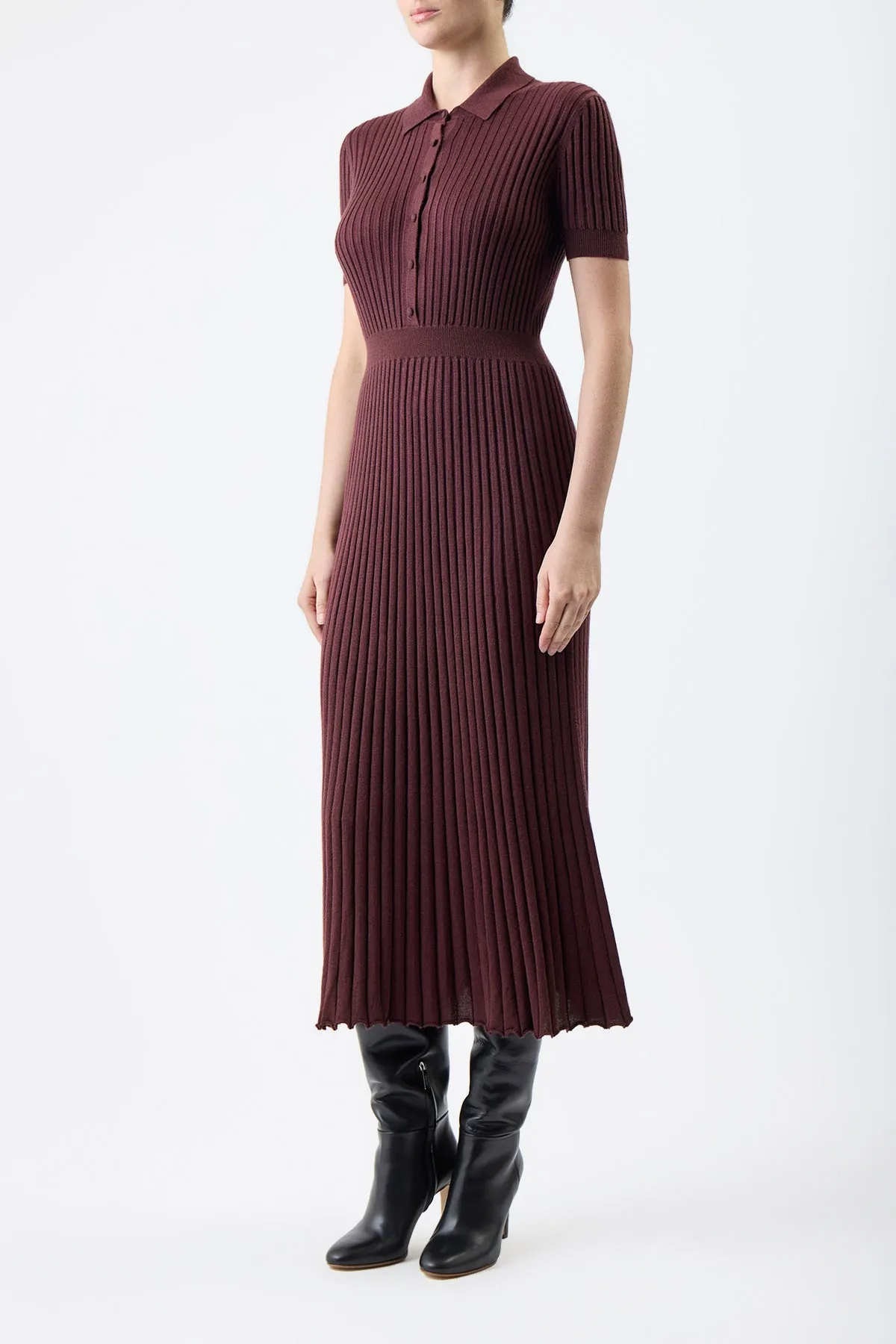 Amor Knit Midi Dress in Deep Bordeaux Cashmere Silk