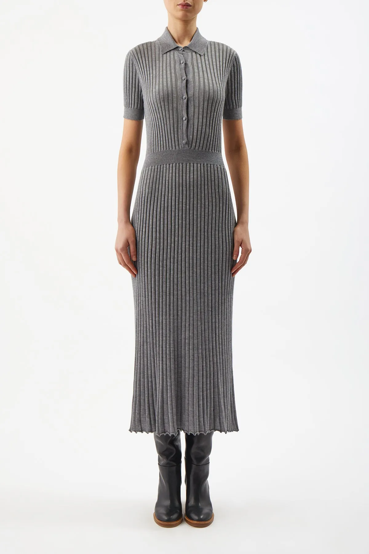 Amor Knit Midi Dress in Heather Grey Cashmere Silk