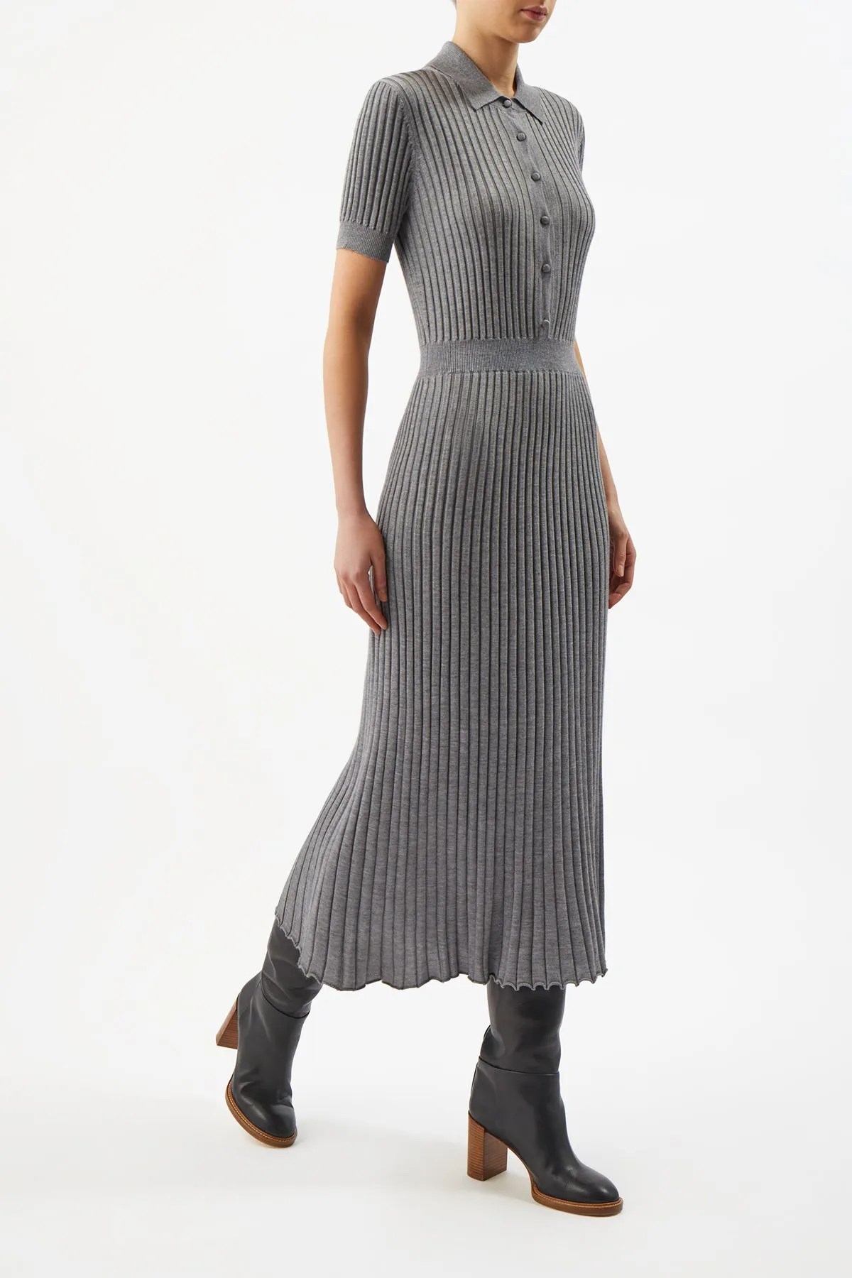 Amor Knit Midi Dress in Heather Grey Cashmere Silk