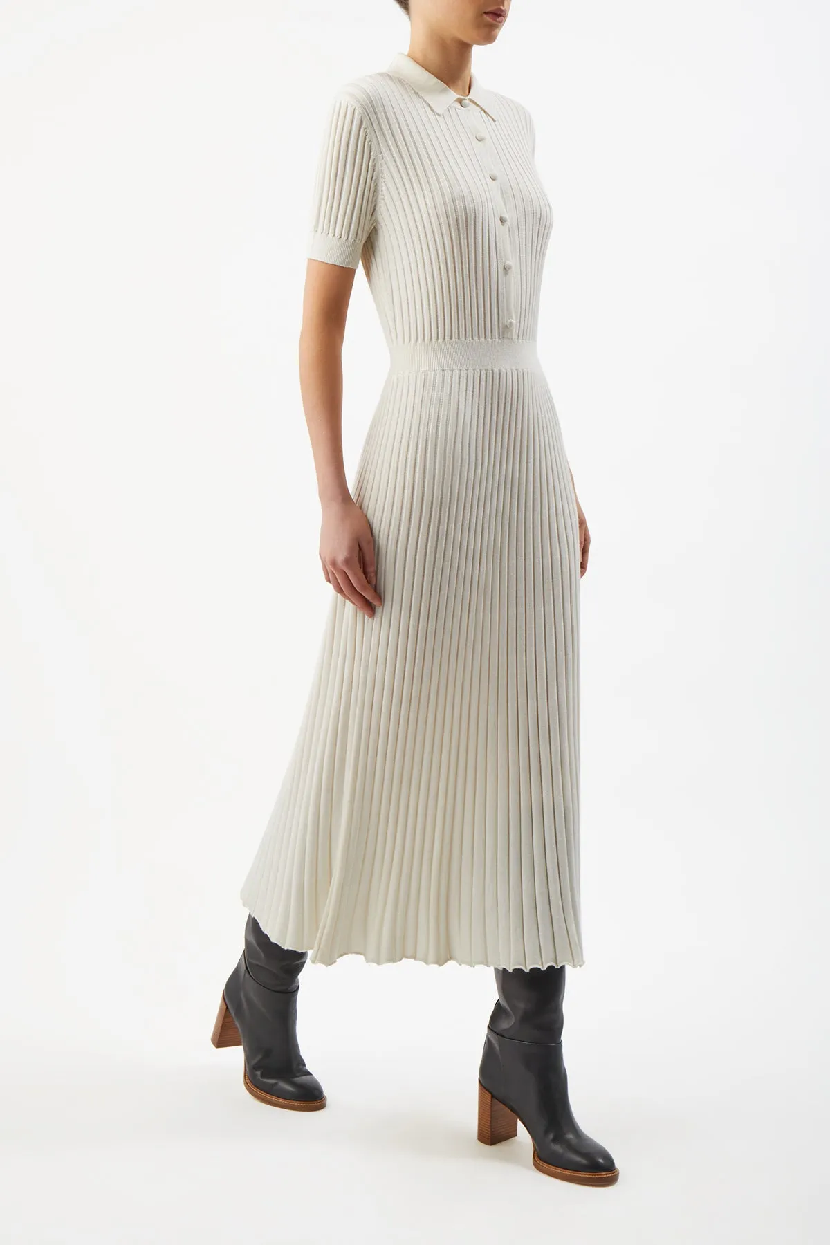 Amor Knit Midi Dress in Ivory Cashmere Silk