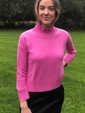 & Isla T Cashmere FARAH Candy Pink Funnel Neck Jumper