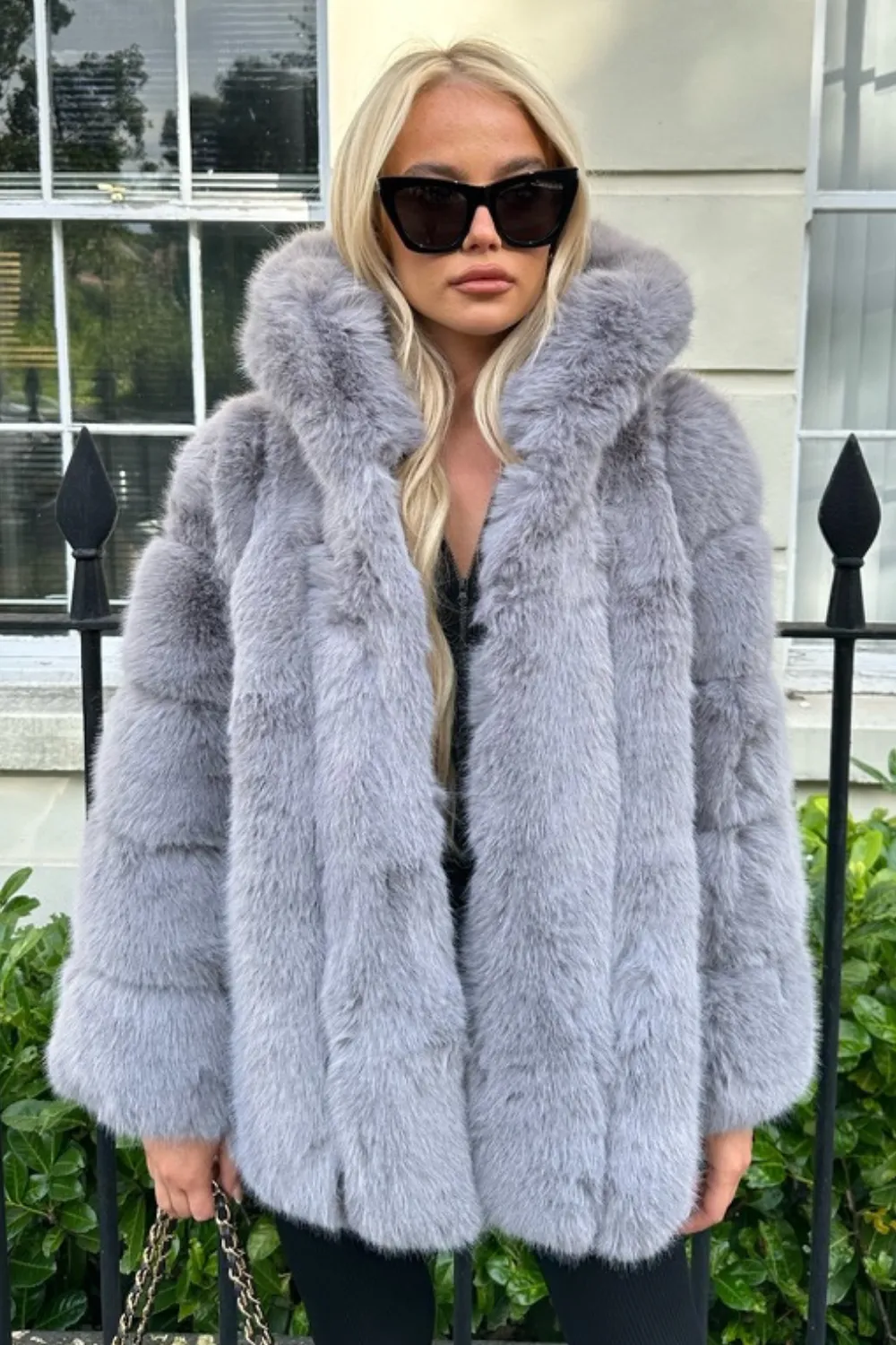 Anoushka grey Faux Fur Hooded Coat