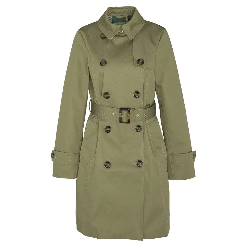 Barbour Short Greta Ladies Showerproof Trench - Burnt Olive/Ancient Poplar