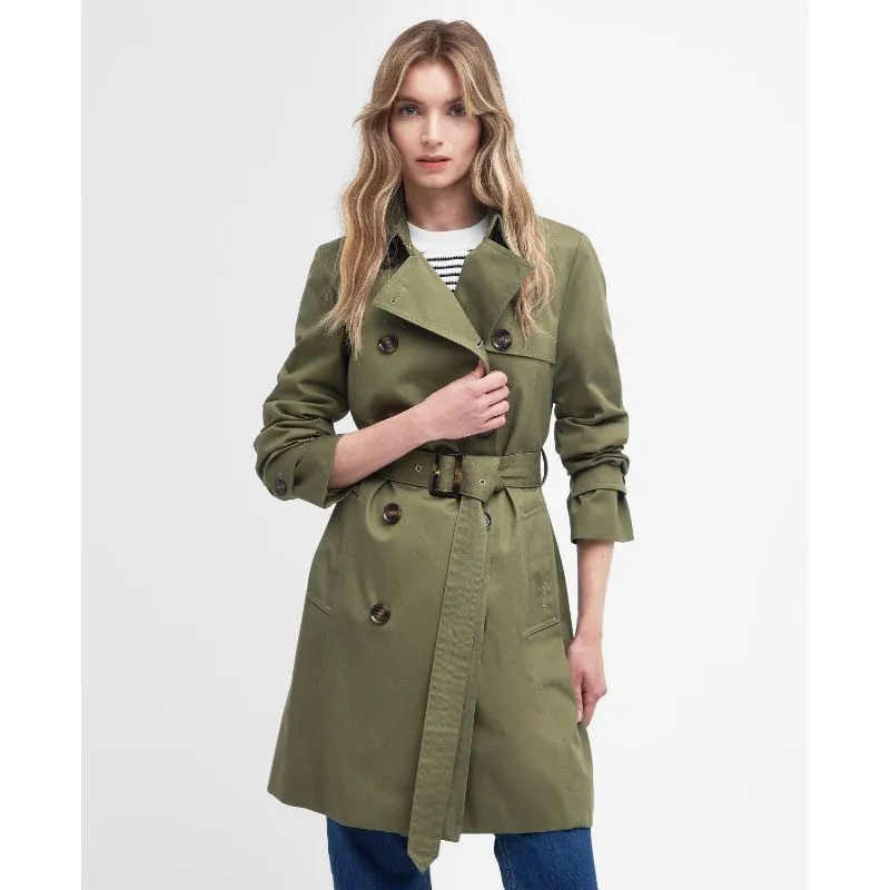 Barbour Short Greta Ladies Showerproof Trench - Burnt Olive/Ancient Poplar