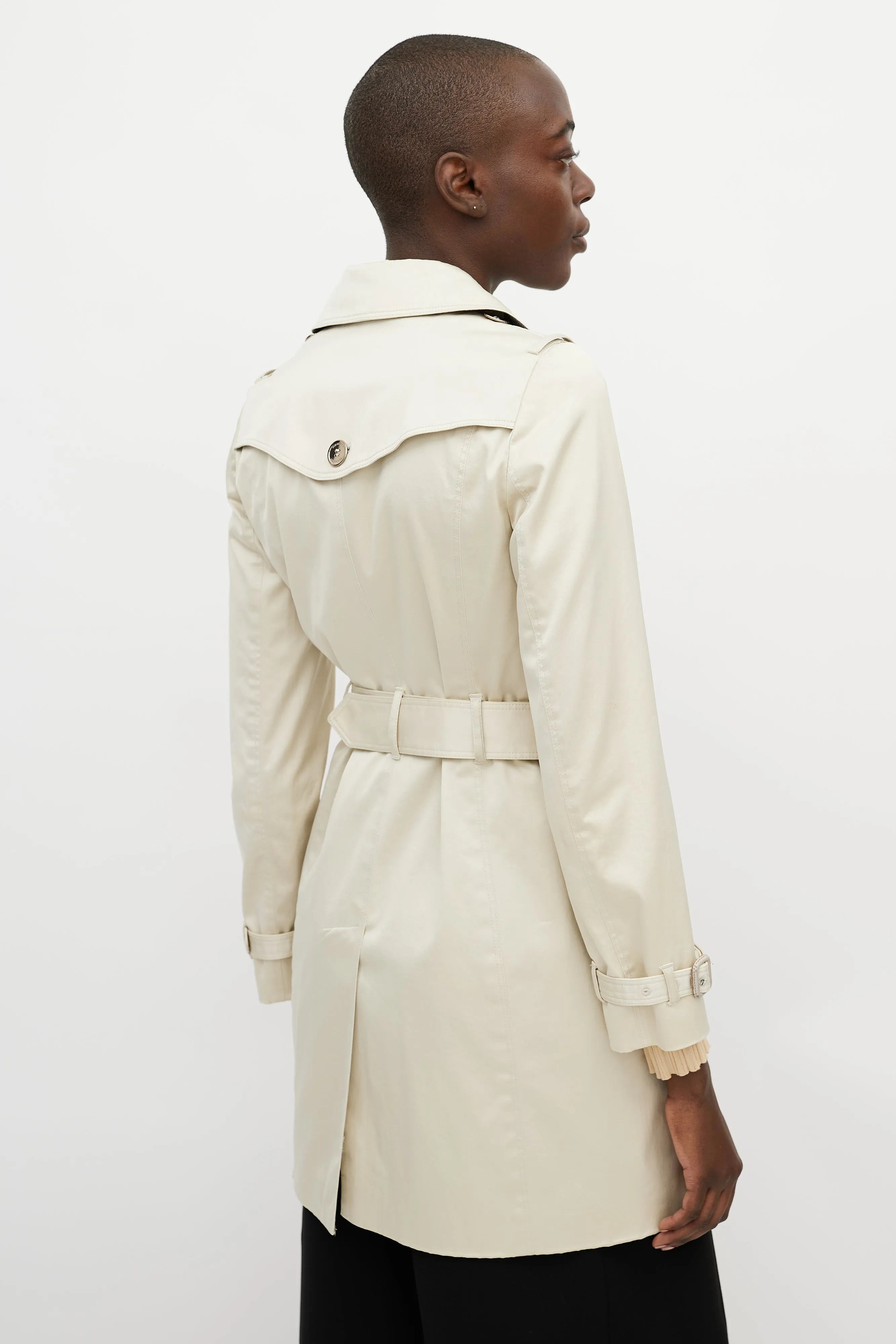 Beige Silver Double Breasted Trench Coat