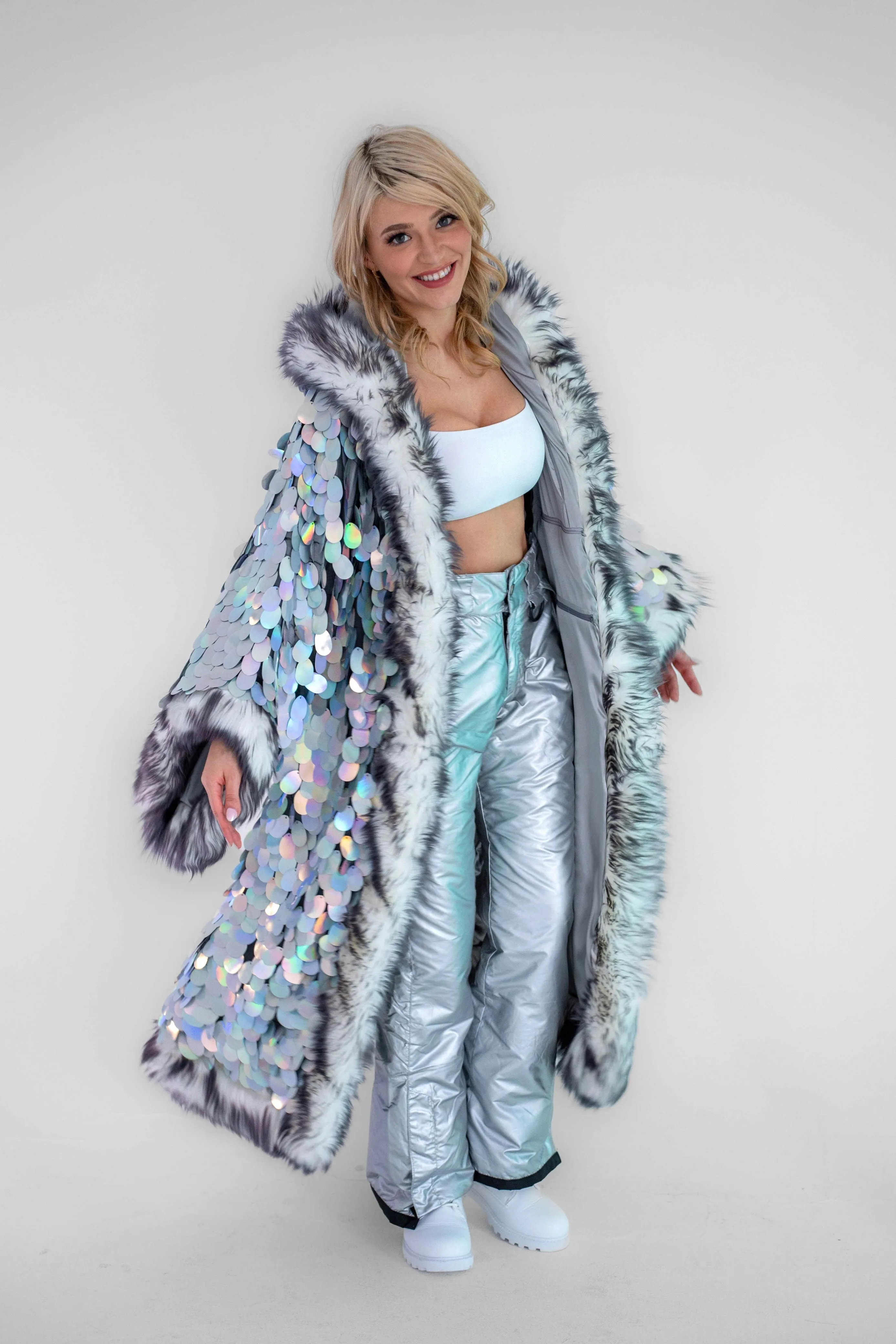 Big Bling Sequin Kimono in "Hologram Gray"