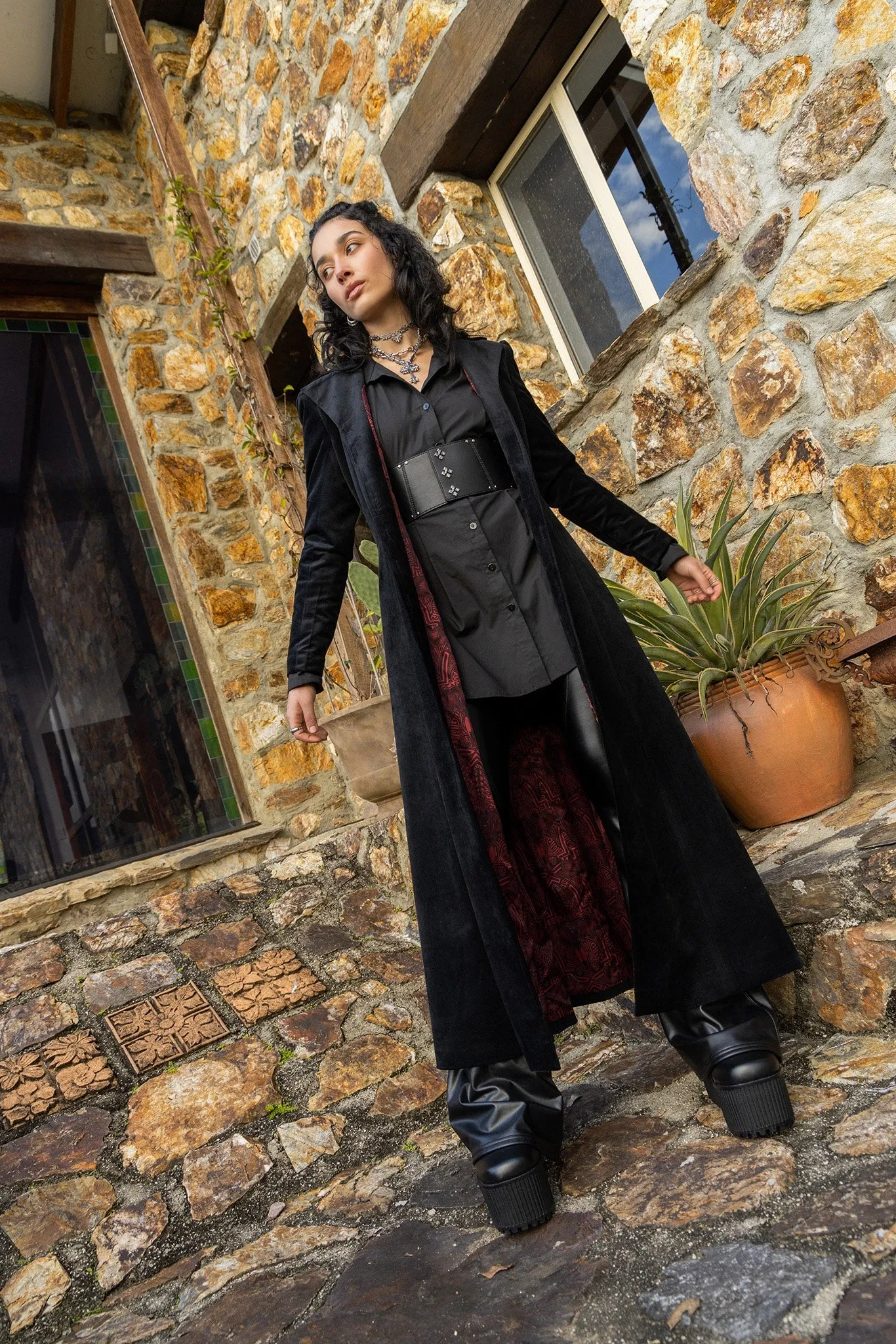 Black Cursed Bats Velvet Trench Coat