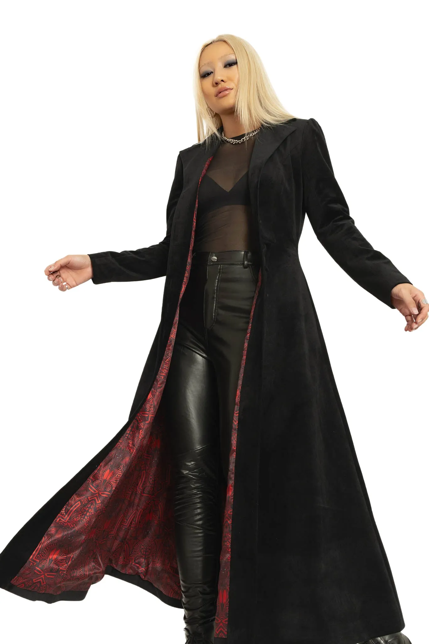 Black Cursed Bats Velvet Trench Coat