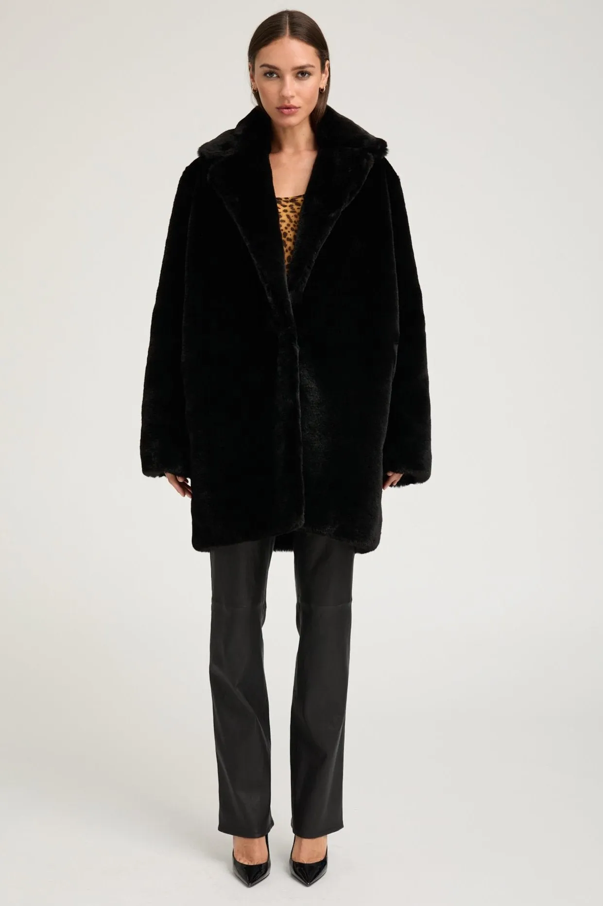 Black Faux Fur Short Classic Coat