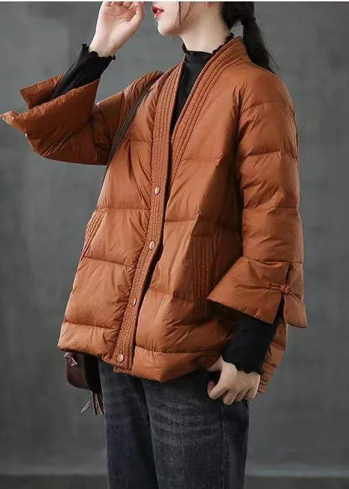 Black  V Neck Button Thick fashion Winter Duck Down Jackets