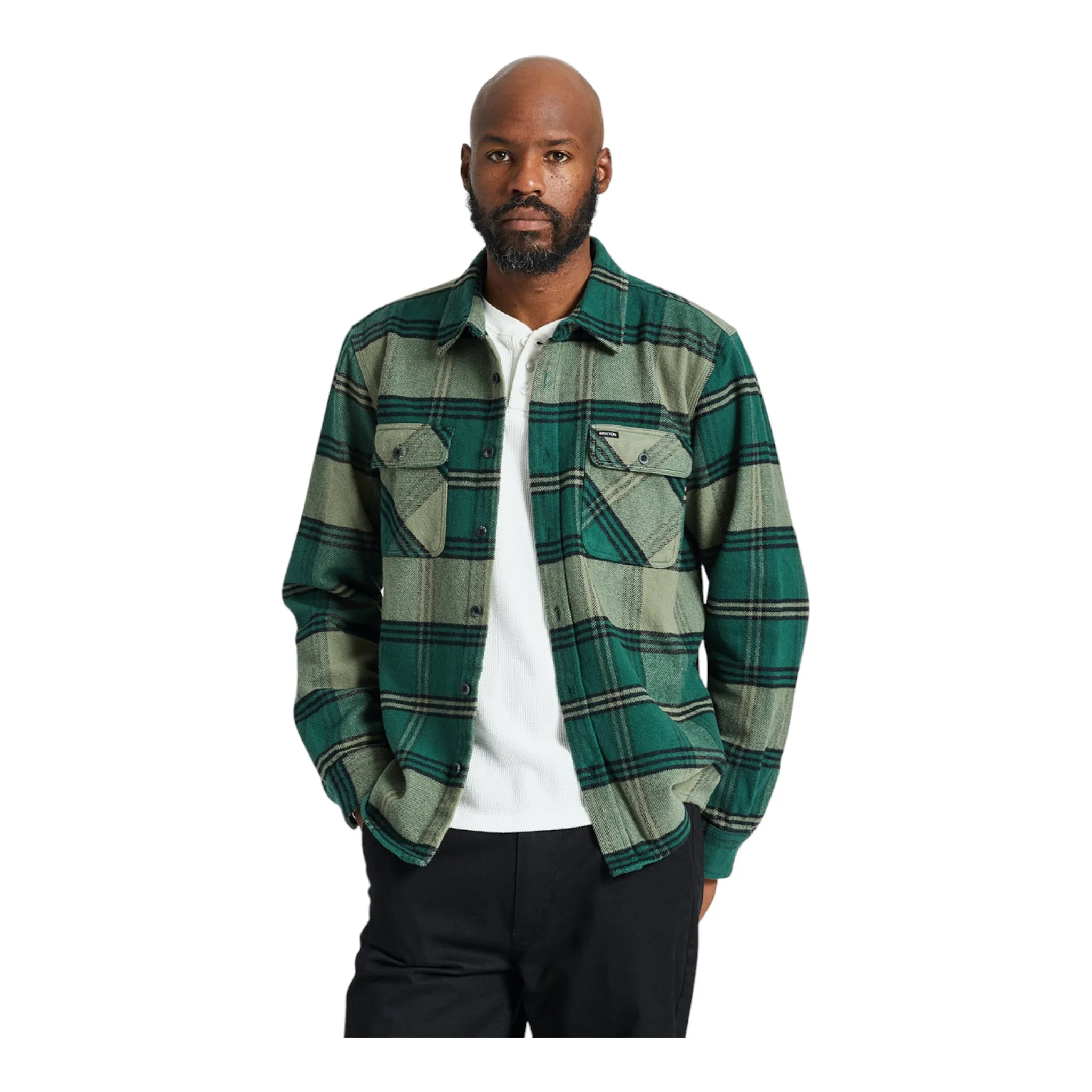 Brixton - Bowery Heavy Weight L/S Flannel - Pine Needle/Olive Surplus