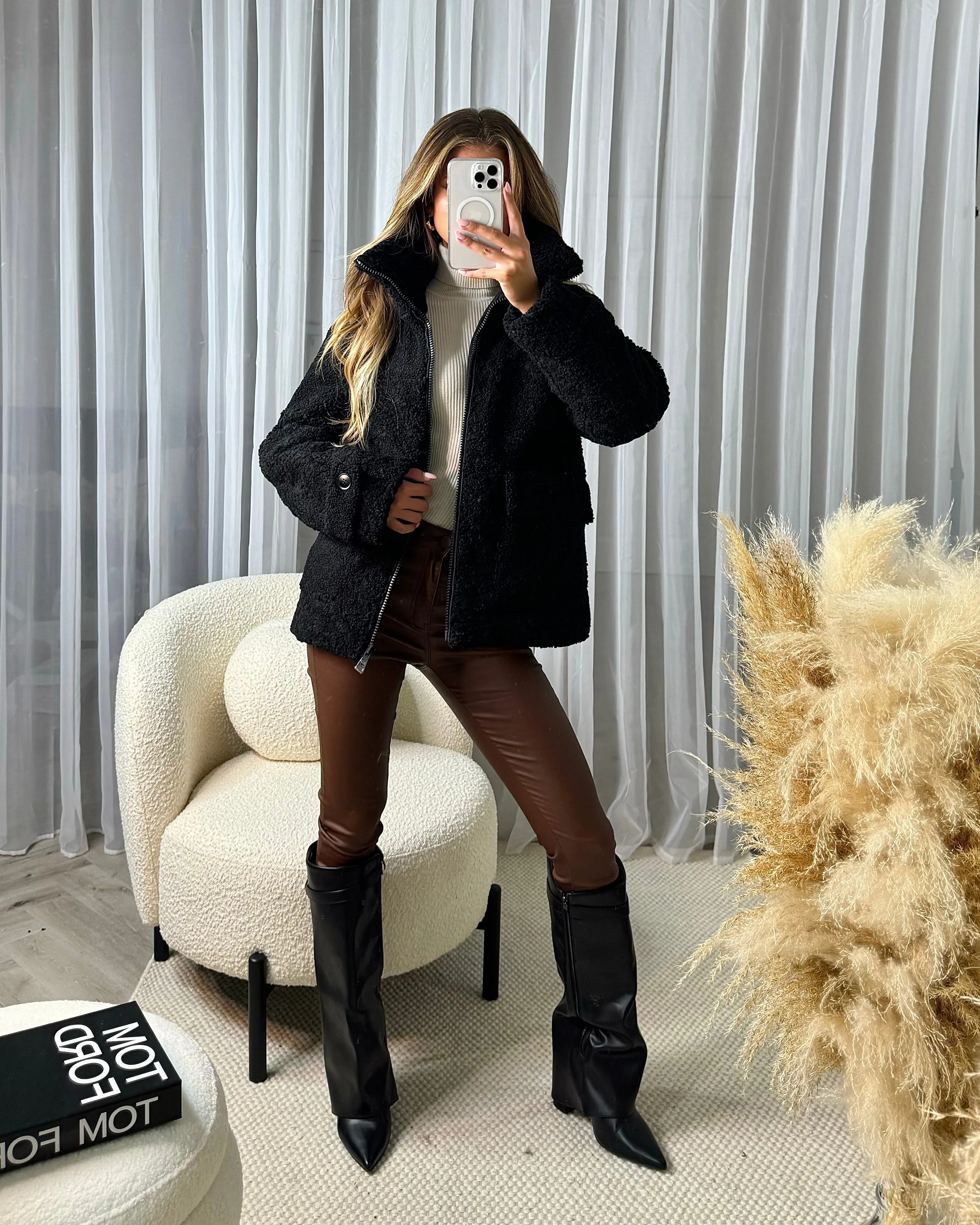 Brynn Teddy Style Coat- Black