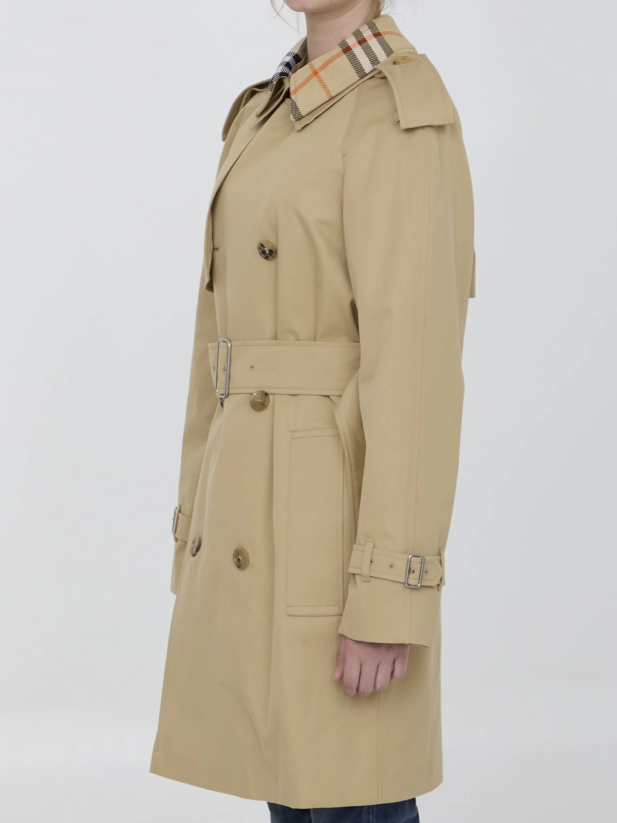 Burberry Short Detachable Collar Gabardine Trench Coat