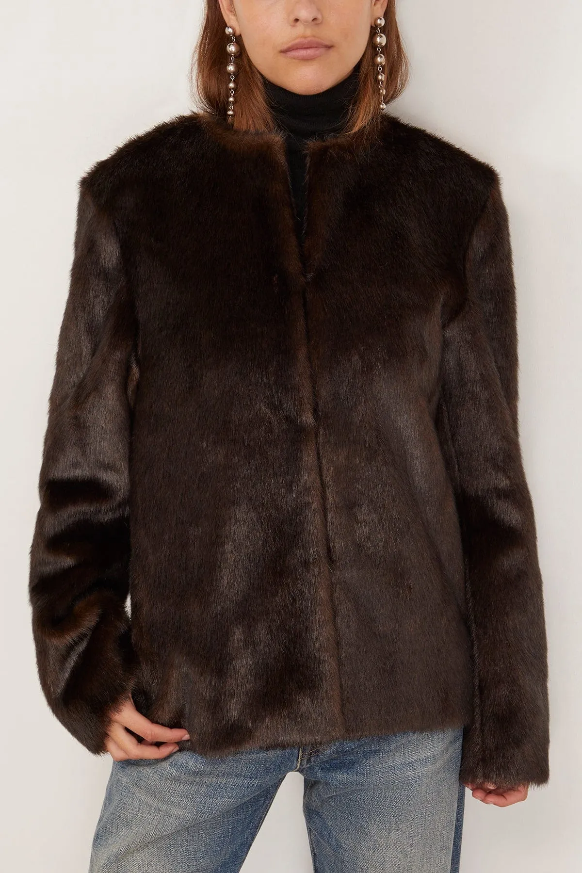 Calista Faux Fur Short Coat in Grizzly