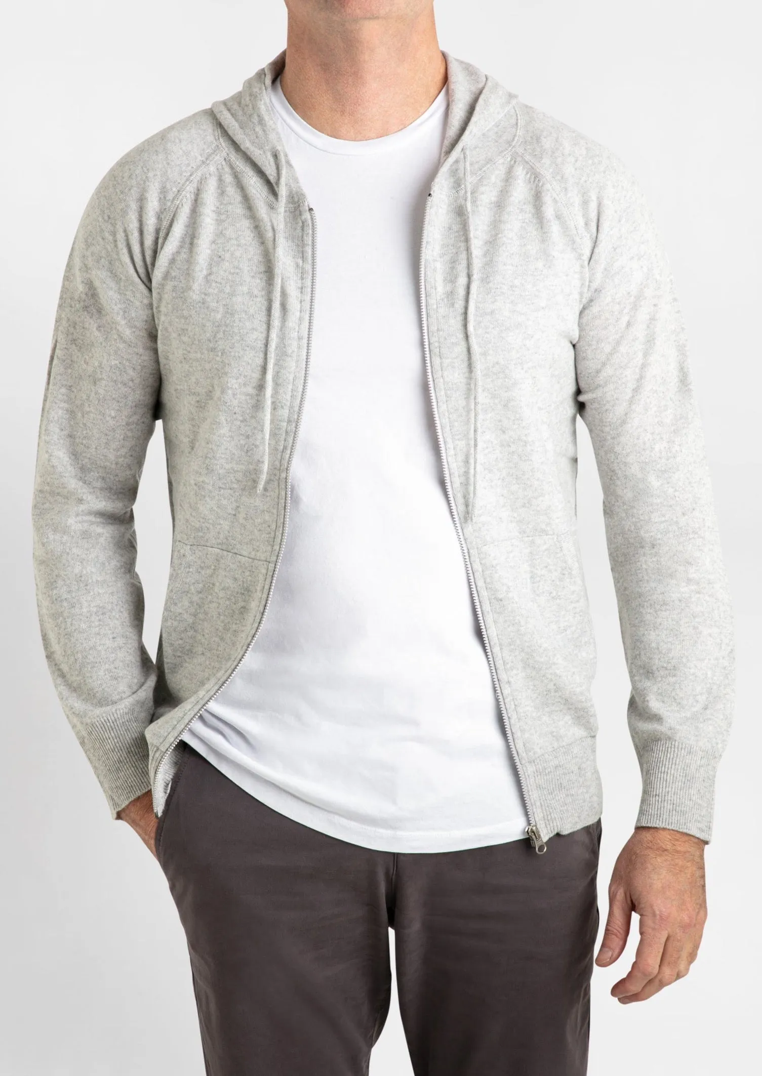 Cashmere Mens Hoody in Pale Marle Grey