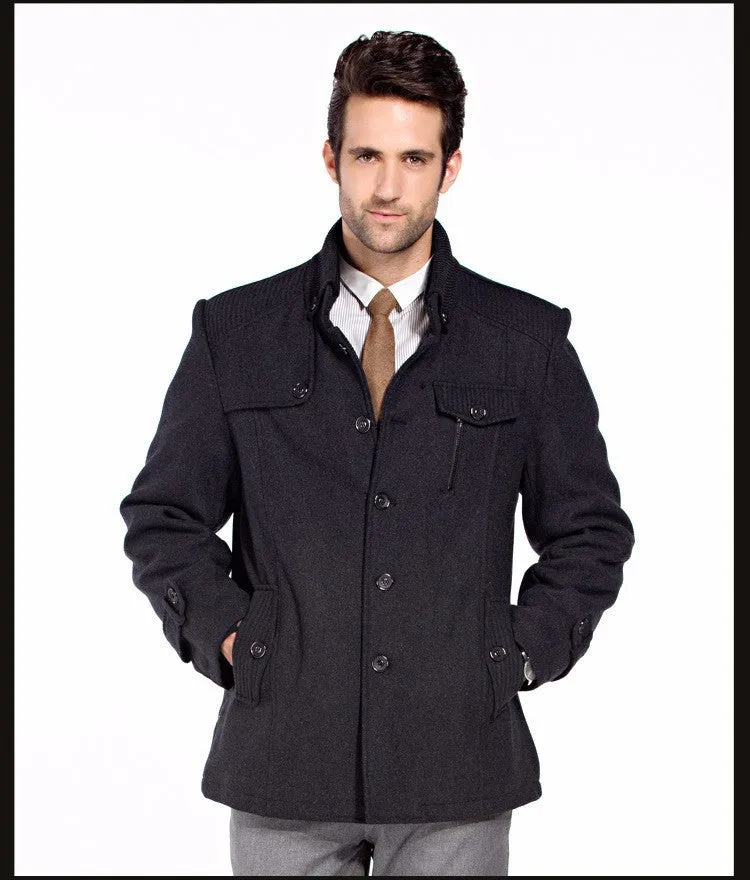 Casual long section of the stand-up collar men's windbreaker jacket thickened woolen coat