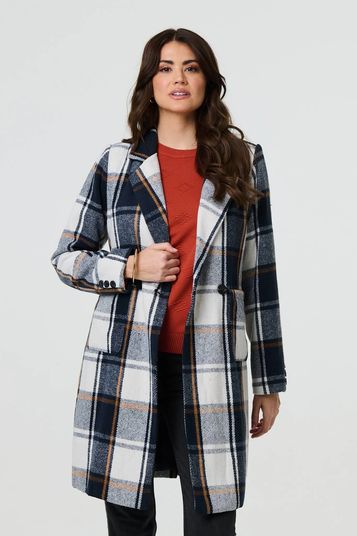 Checked Double Breasted Trench Coat