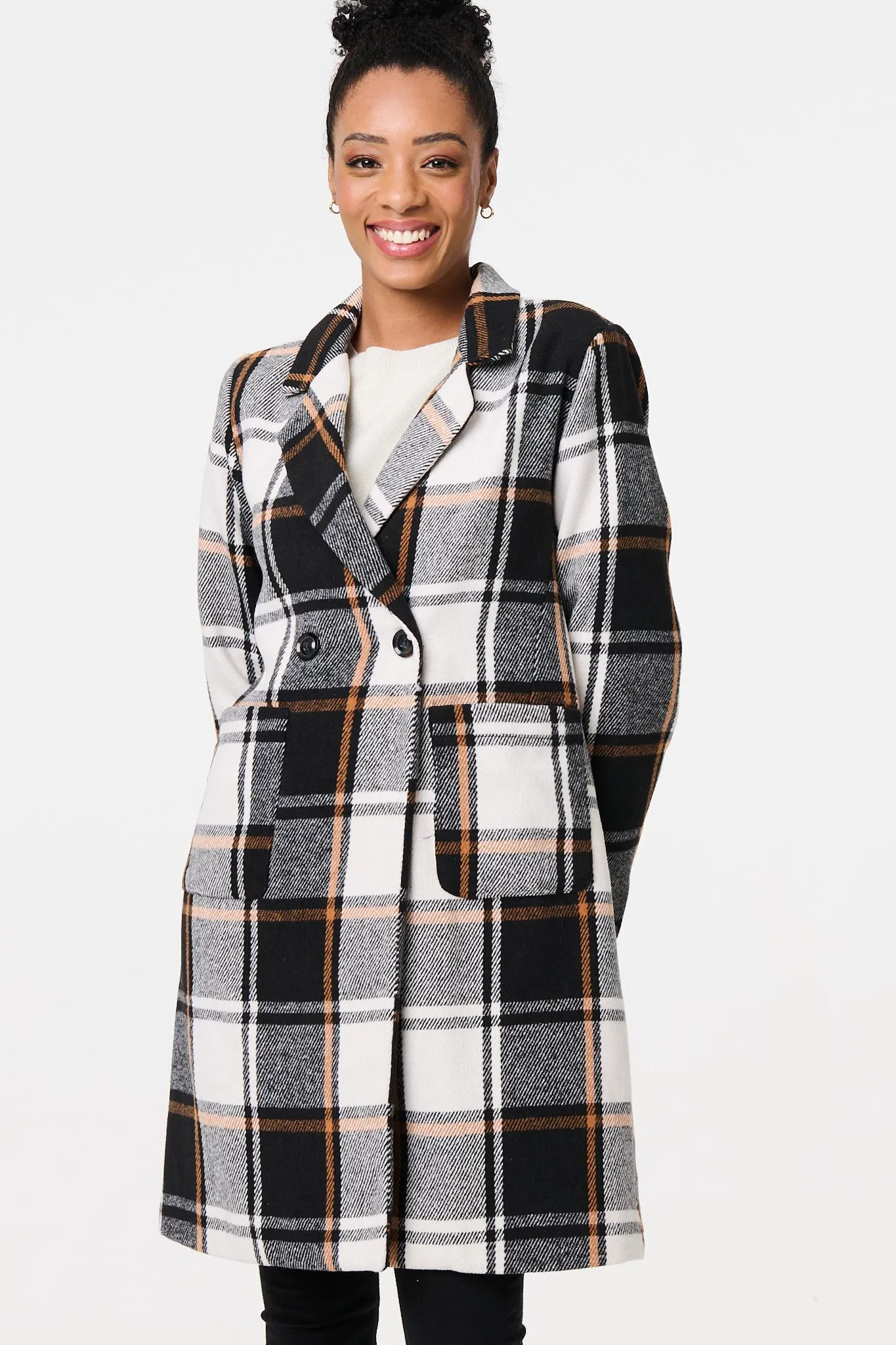 Checked Double Breasted Trench Coat