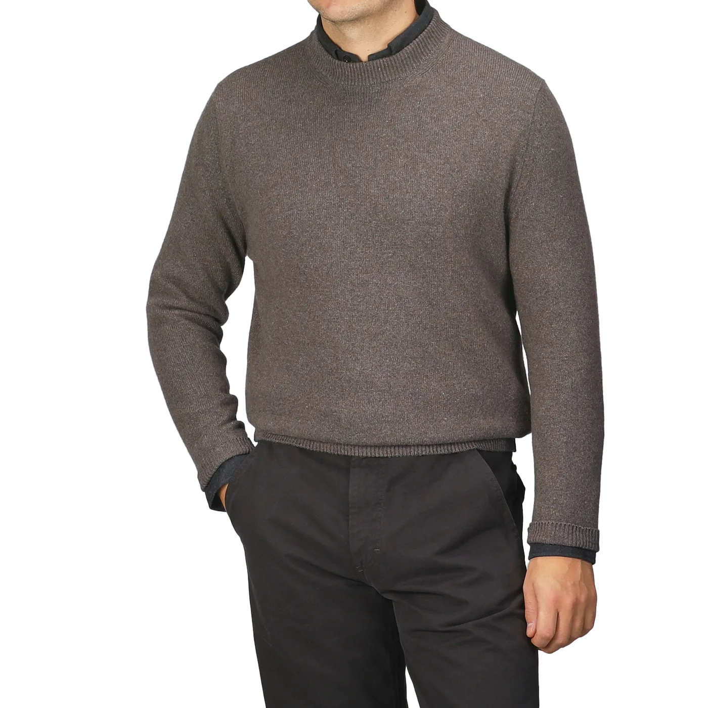 Corteccia Brown Cashmere Crewneck Sweater