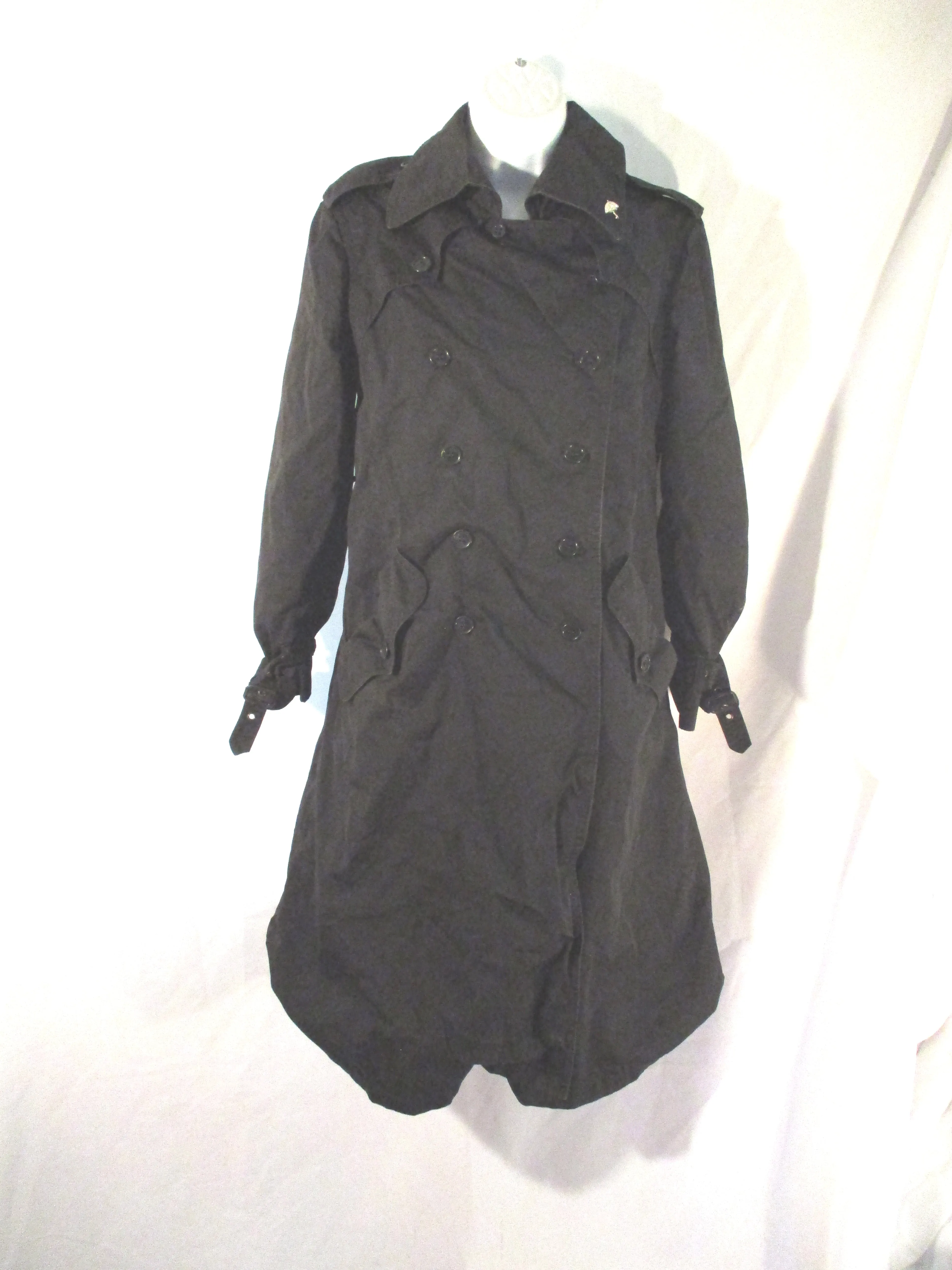 CORTEFIEL FEMINA SPAIN Lined TRENCH COAT Jacket 10 BLACK Double Breasted