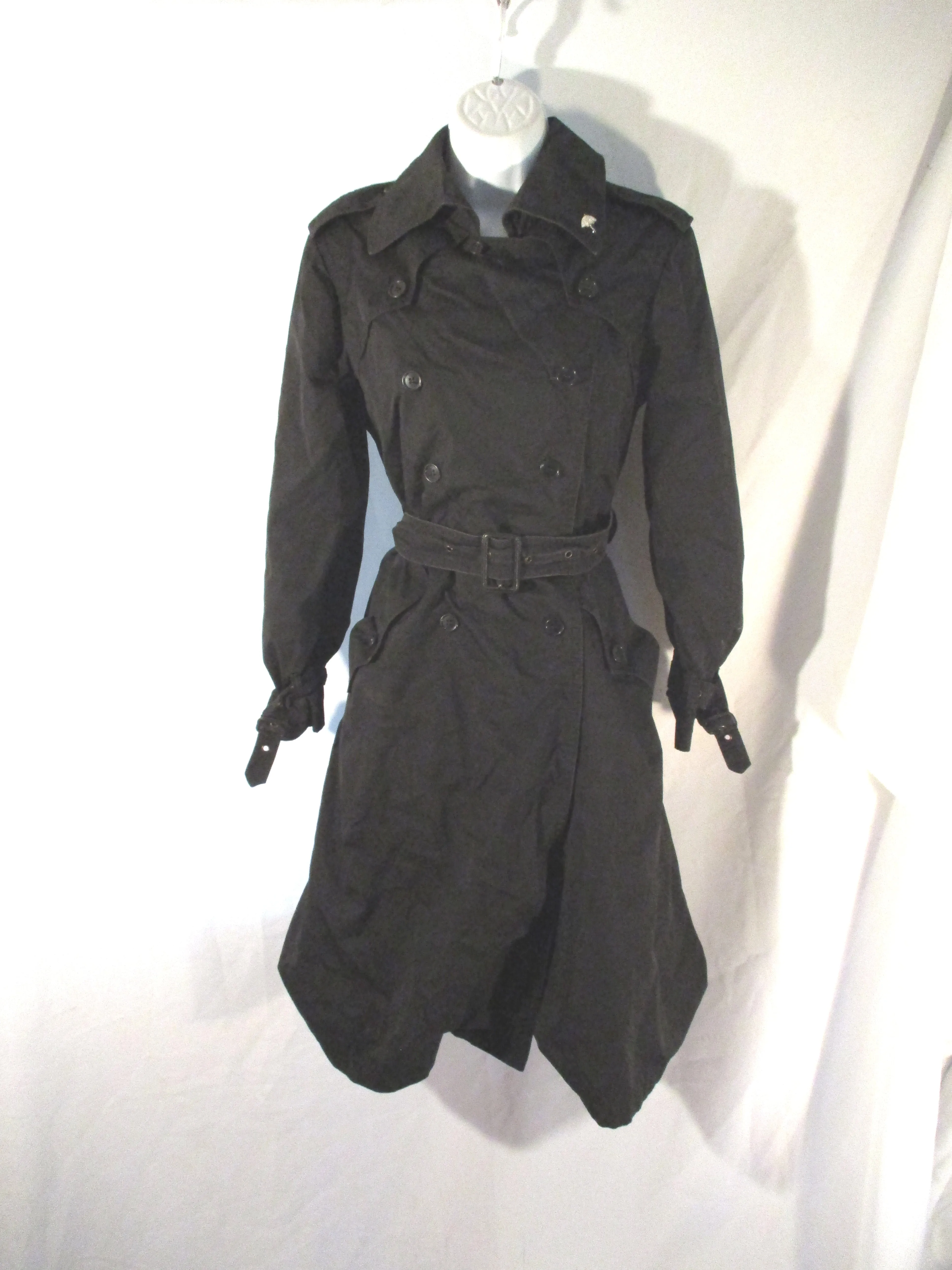 CORTEFIEL FEMINA SPAIN Lined TRENCH COAT Jacket 10 BLACK Double Breasted