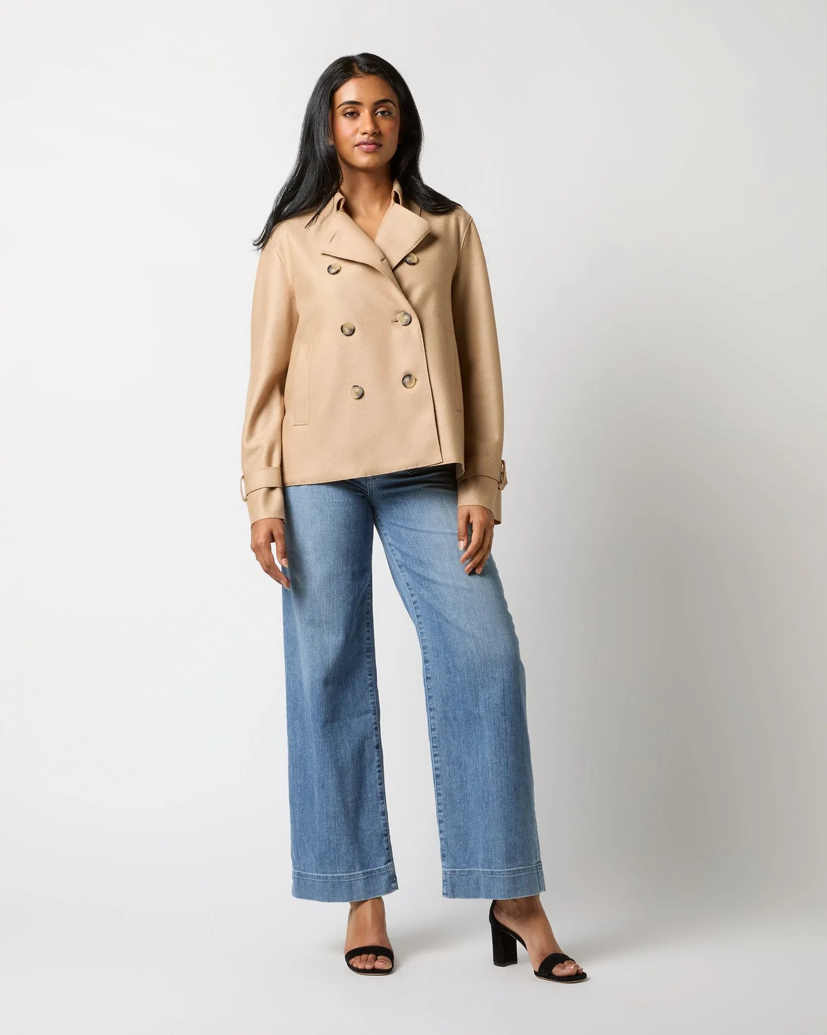 Cropped Trench Coat in Beige