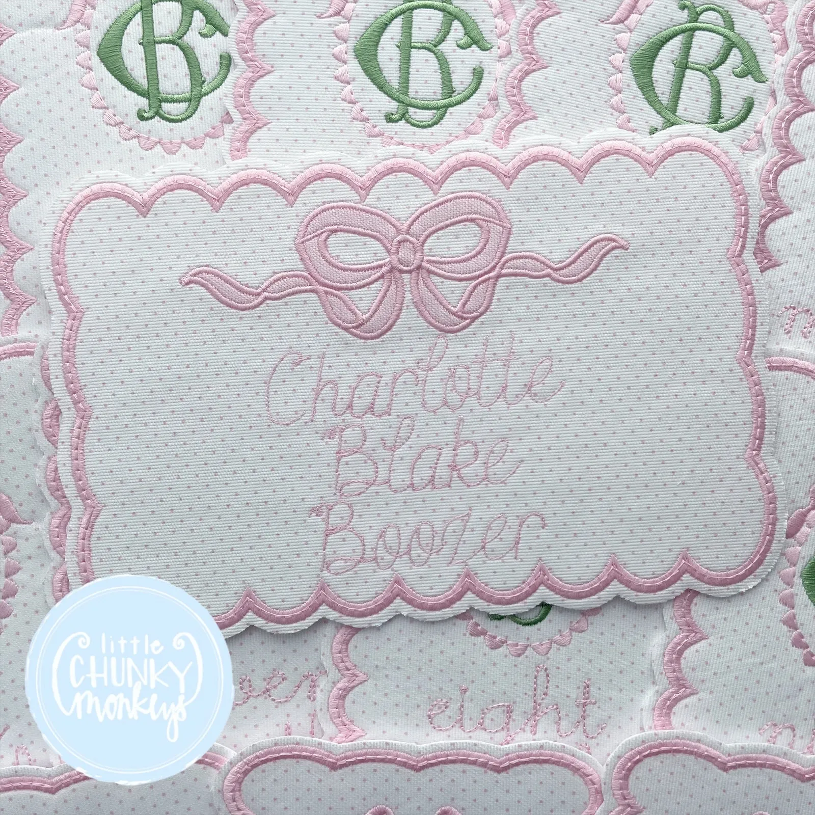 Custom Monthly Milestone Set - Scallop Bow Double Initial in Pink & Green