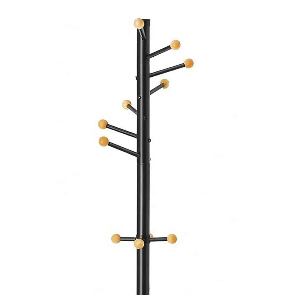 Deli 68 Inch Coat Rack, 11 Hooks with Round Knobs, 4 Legs, Brown Metal By Casagear Home