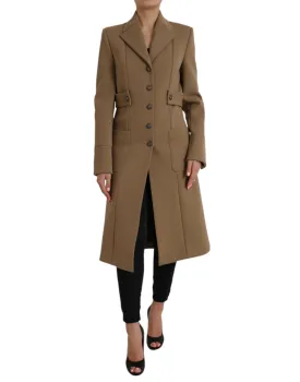 Dolce & Gabbana Button Down Long Coat in Brown