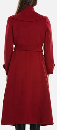 Double-Breasted Belted Wool Coat, Red