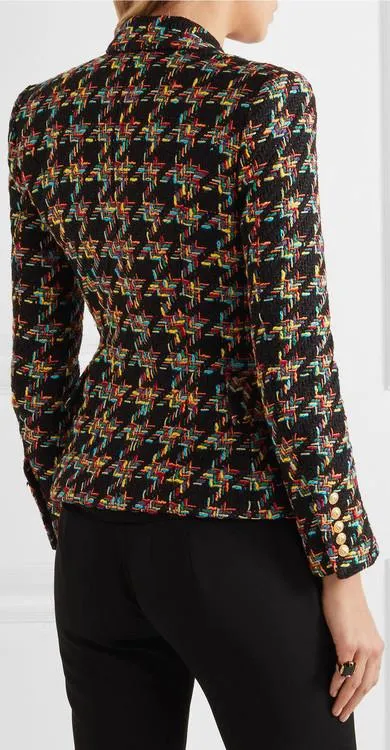 Double-Breasted Houndstooth Tweed Blazer