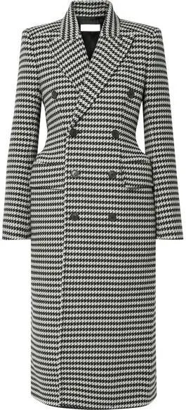 Double-Breasted Houndstooth Wool-Blend Coat