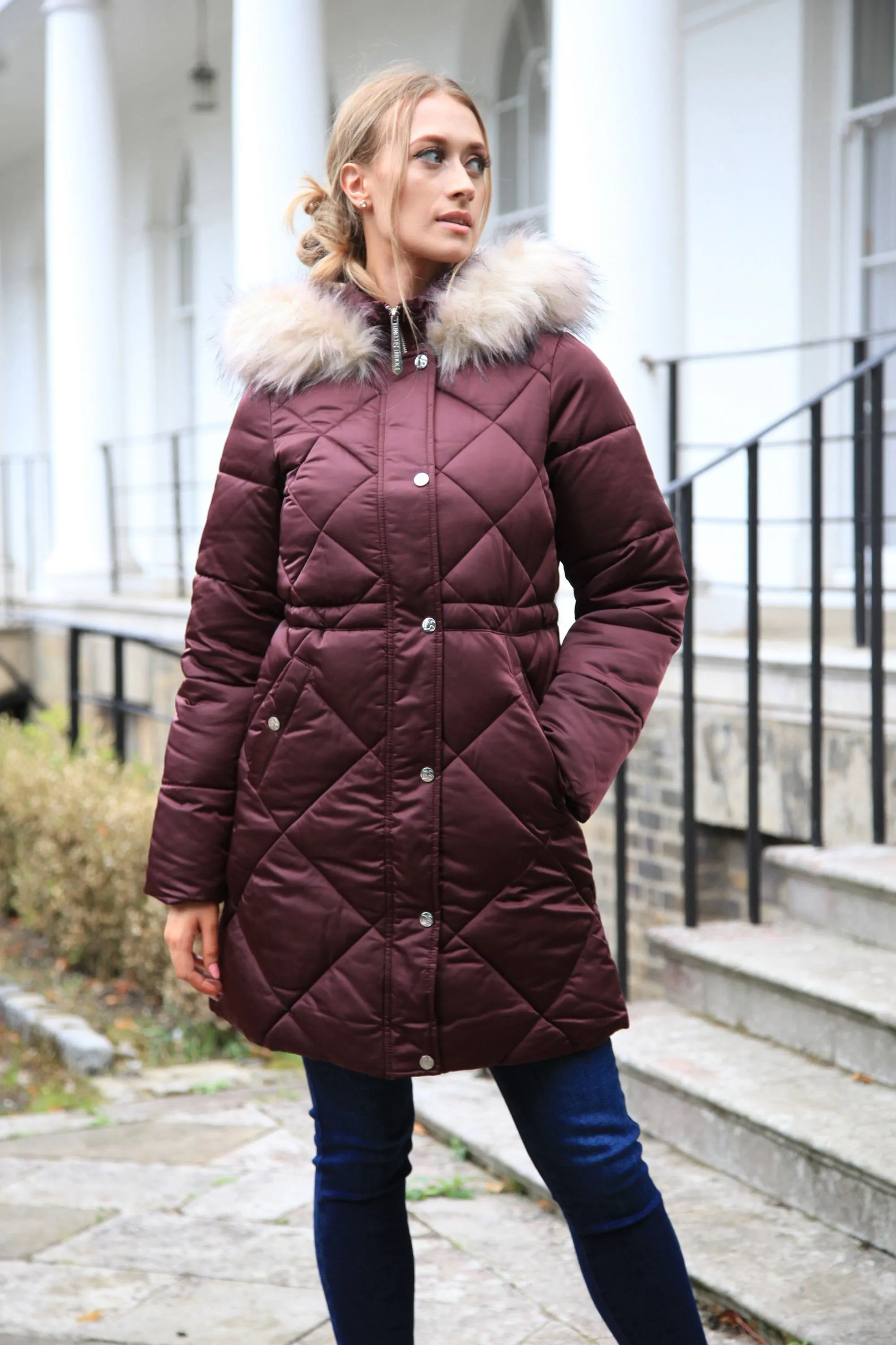 Double Second Lux Satin Long Puffer Coat