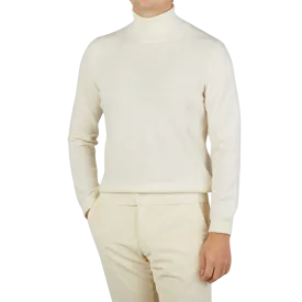 Ecru Beige Wool Cashmere Rollneck