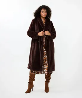 Esqualo Chocolate Shawl Collar Faux Fur Coat