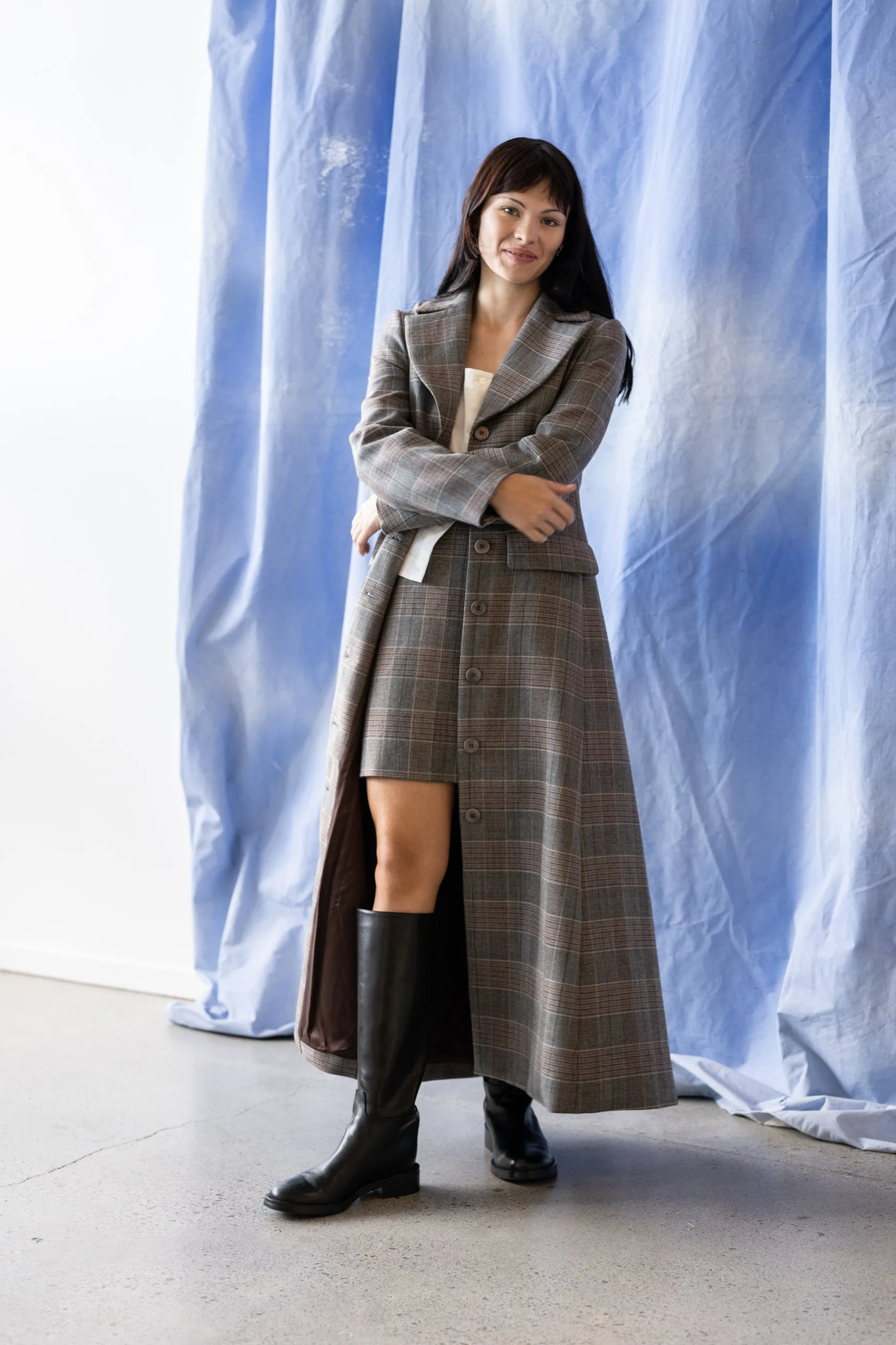 Ferrante Coat - Charcoal & Brick Tartan