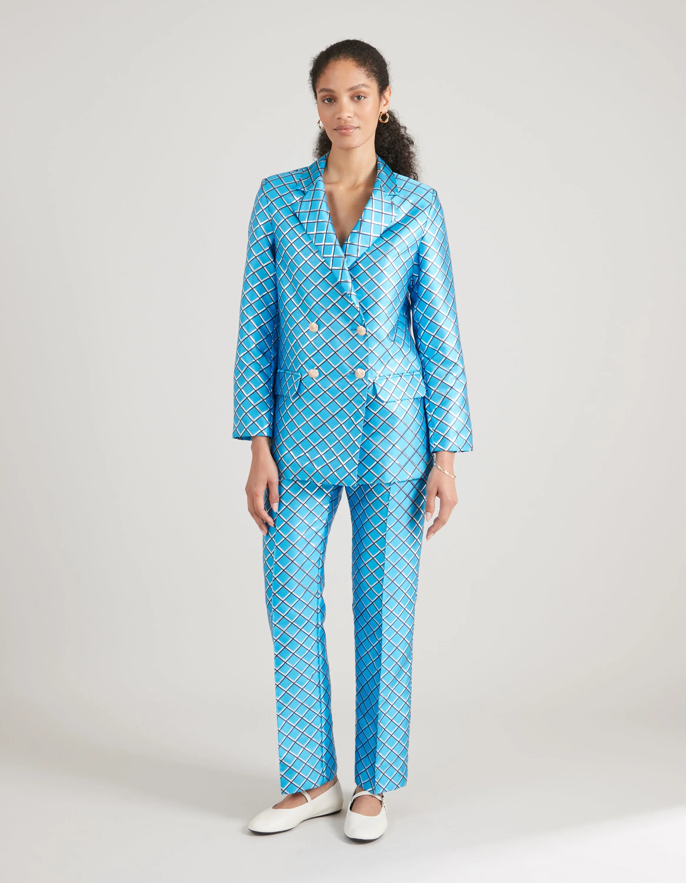 Freya Blue Mesh Print Jacquard Jacket