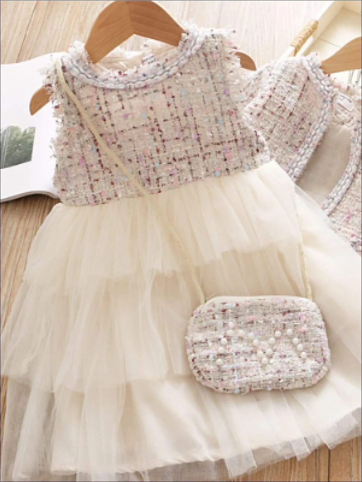 Girls 3-Piece Tweed Jacket, Matching Purse and Tutu Dress