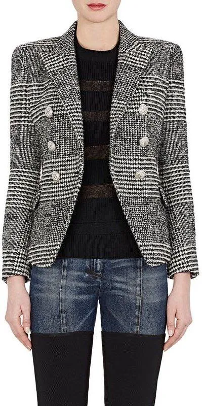 Houndstooth Double-Breasted Blazer